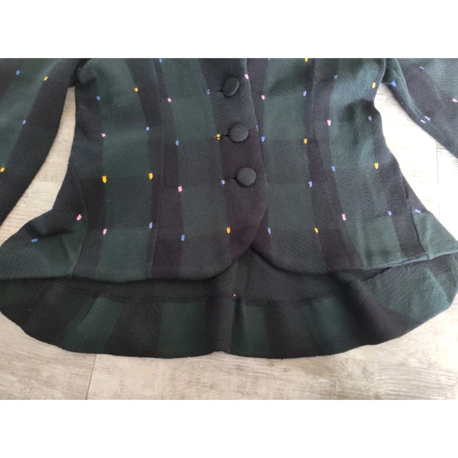 Anthropologie HWR Green Plaid Cardigan Sweater Women’s Adult Medium Long Sleeve Blazer Collar Peplum Preppy Size M / US 6-8 / IT 42-44 - 3 Thumbnail