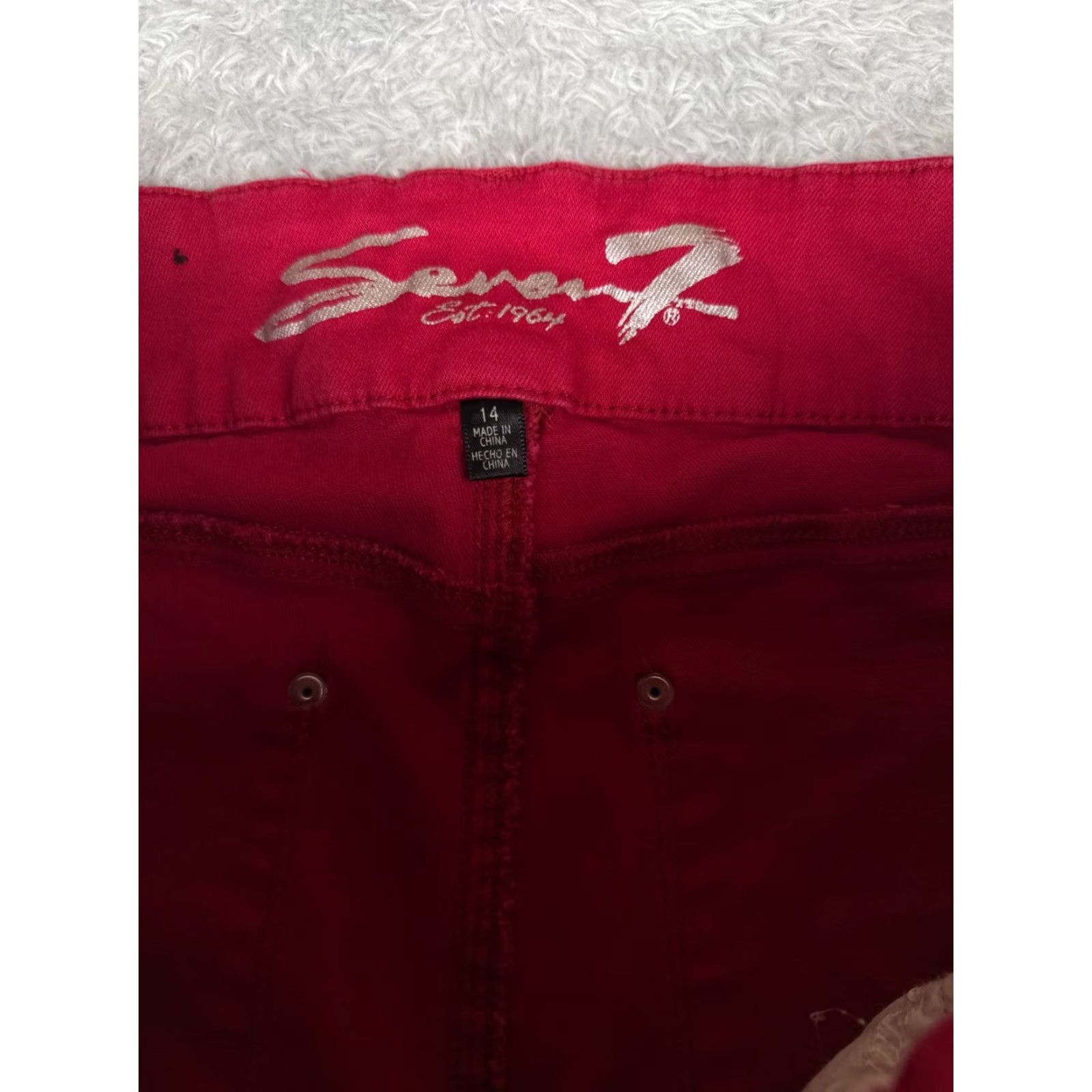 Vintage Seven7 Jeans Women 14 Red Denim Skinny Mid Rise 31x28 Cotton Blend Slimming 5-Pocket Design Button Zipper Vintage No Size 36" / US 14 / IT 50 - 6 Thumbnail