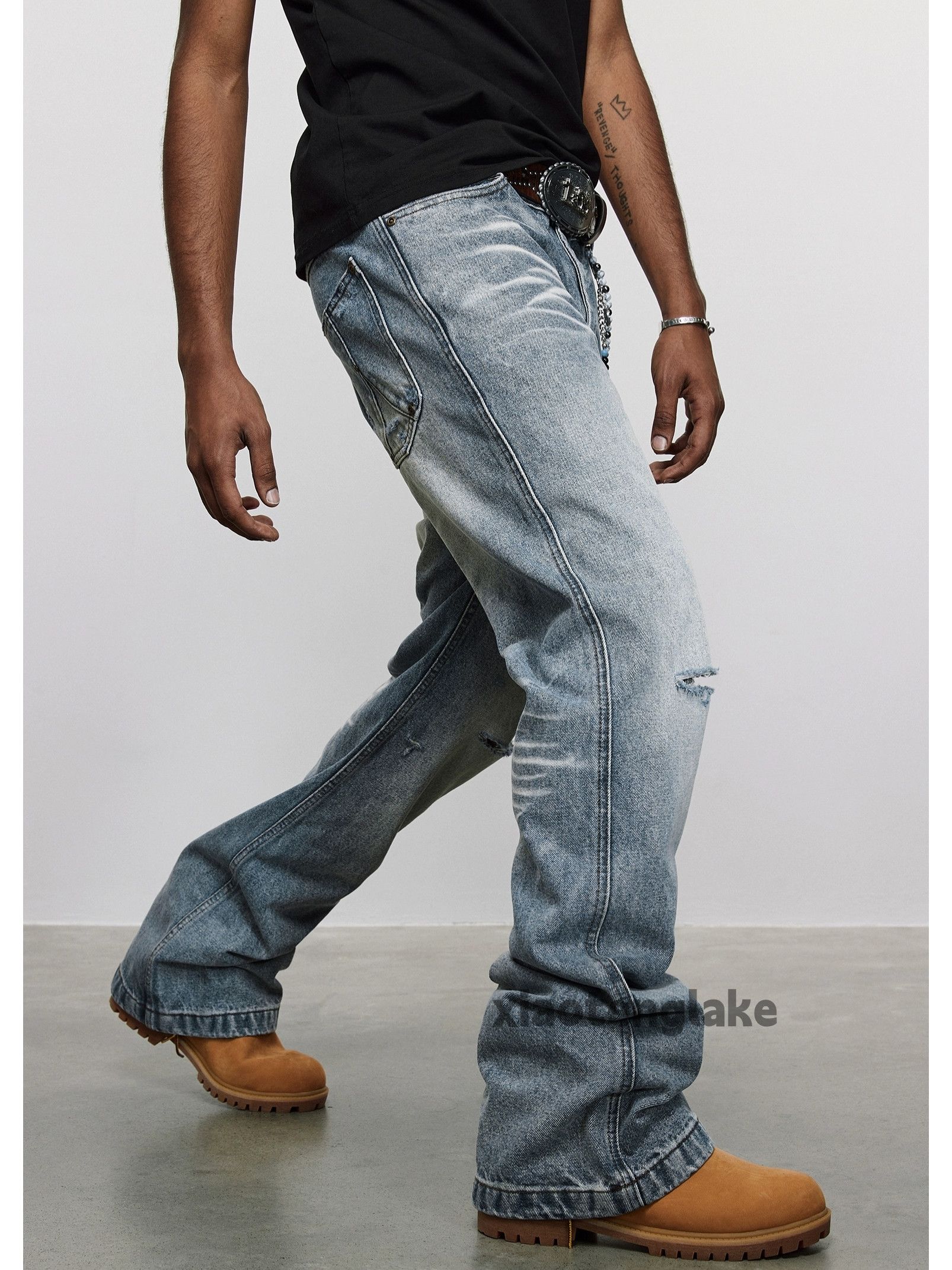 Jean × Vintage washed faded cleanfit yuppie bootcut damaged jeans Size US 36 / EU 52 - 3 Thumbnail