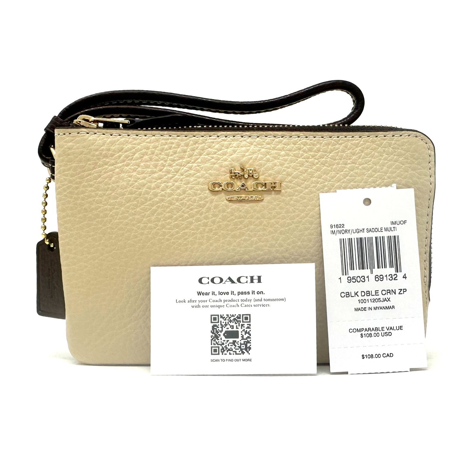 Coach Coach Double Corner Zip Wristlet Colorblock Ivory 91622 Size ONE SIZE - 4 Thumbnail
