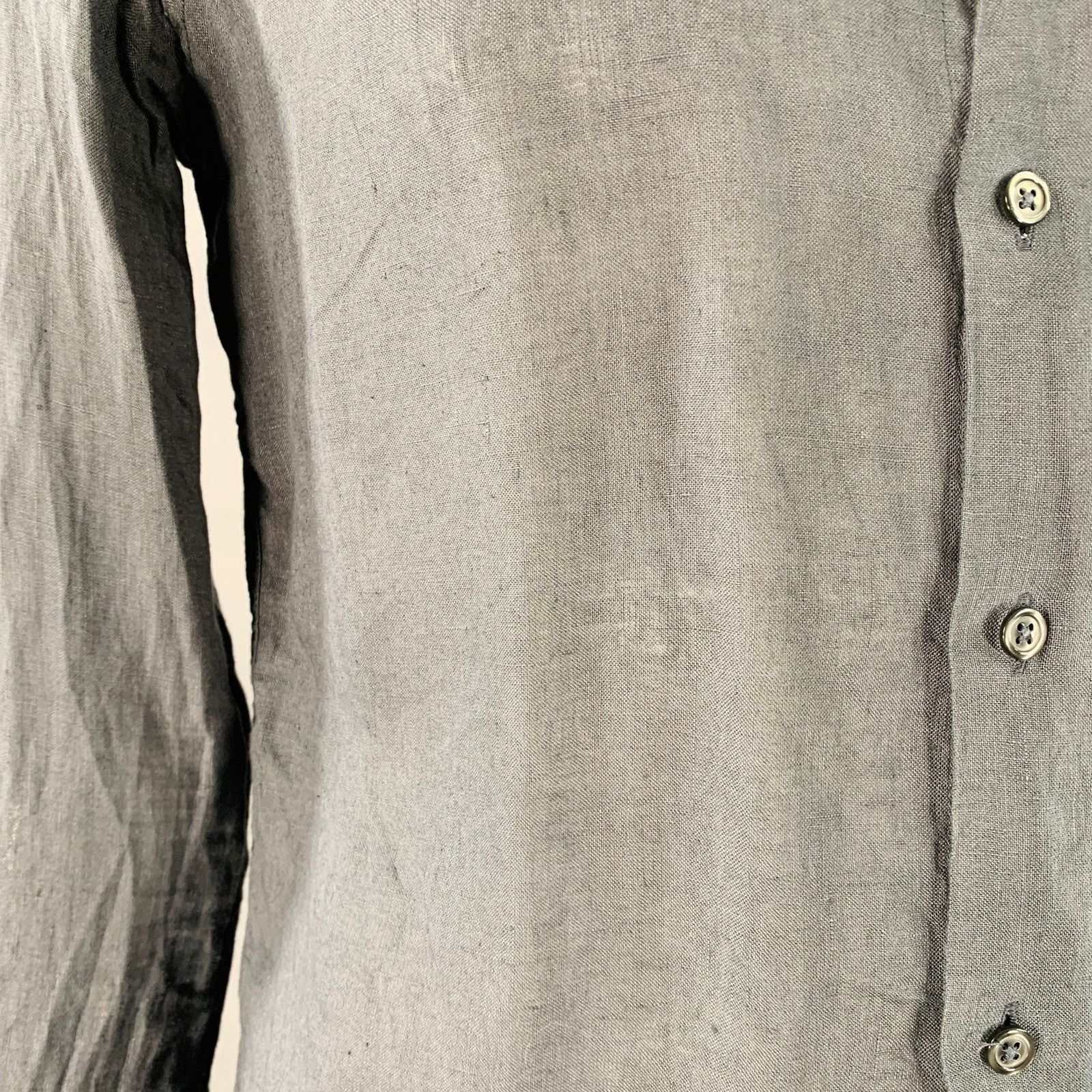 C.P. Company Grey Linen One Pocket Spread Collar Long Sleeve Shirt Size US L / EU 52-54 / 3 - 6 Thumbnail