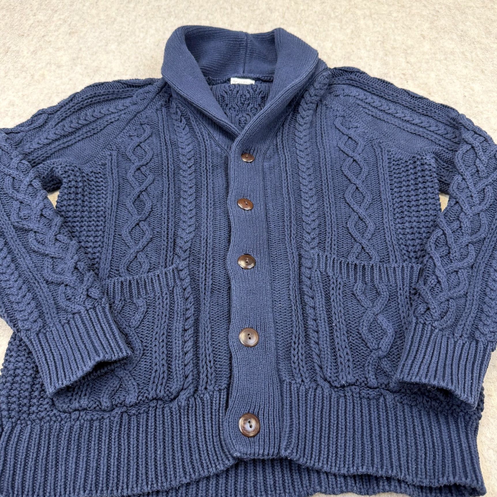 J.Crew Cable Knit 3-D Shawl Sweater Chunky Men's Medium J. Crew BA280 Cable Knit 3-D Shawl Sweater Cardigan with Pockets Blue M Men Size US M / EU 48-50 / 2 - 2 Thumbnail