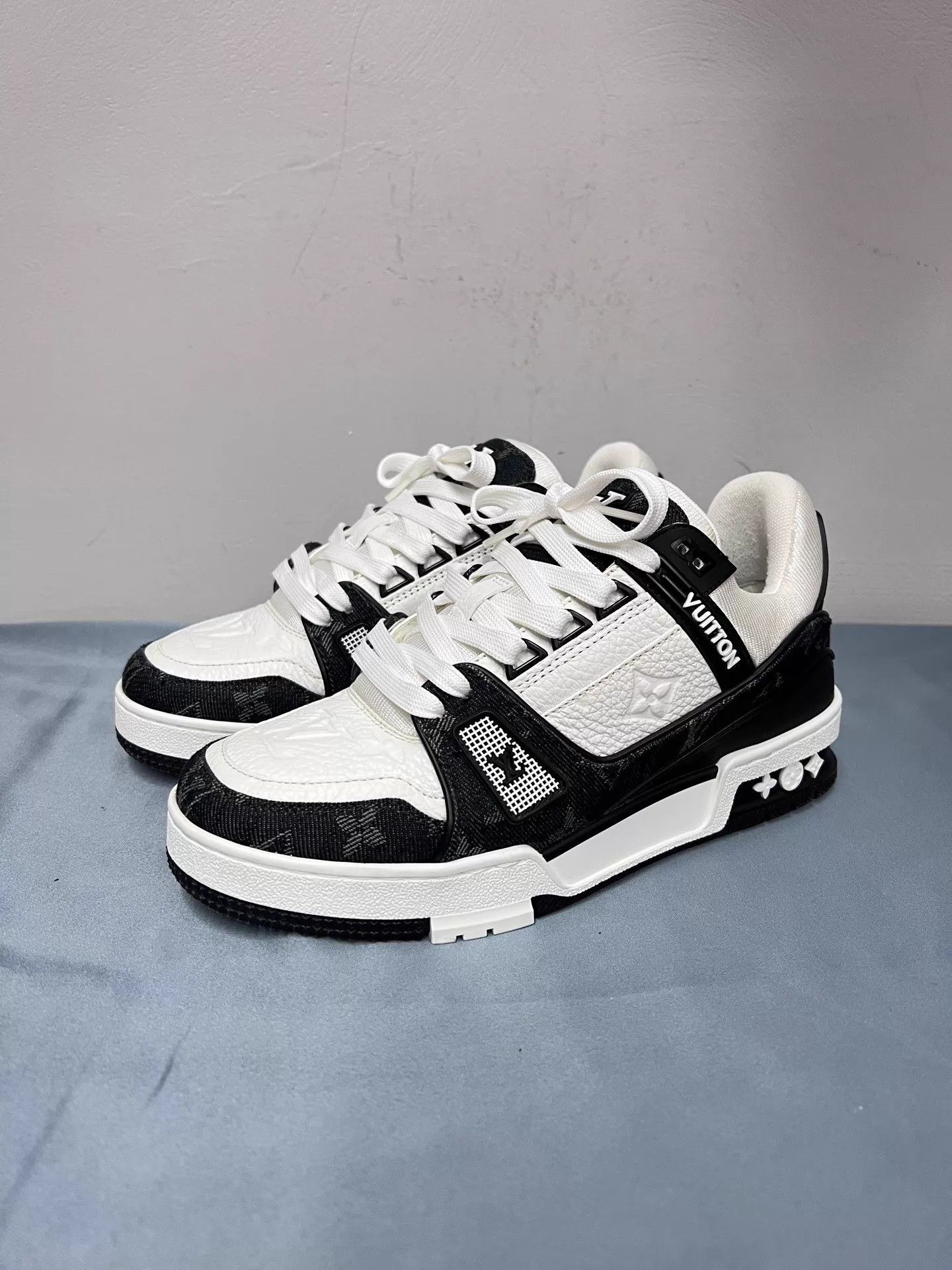 Louis Vuitton LV Black White Denim Panda Trainer 37 Size US 6.5 / IT 36.5 - 1 Thumbnail