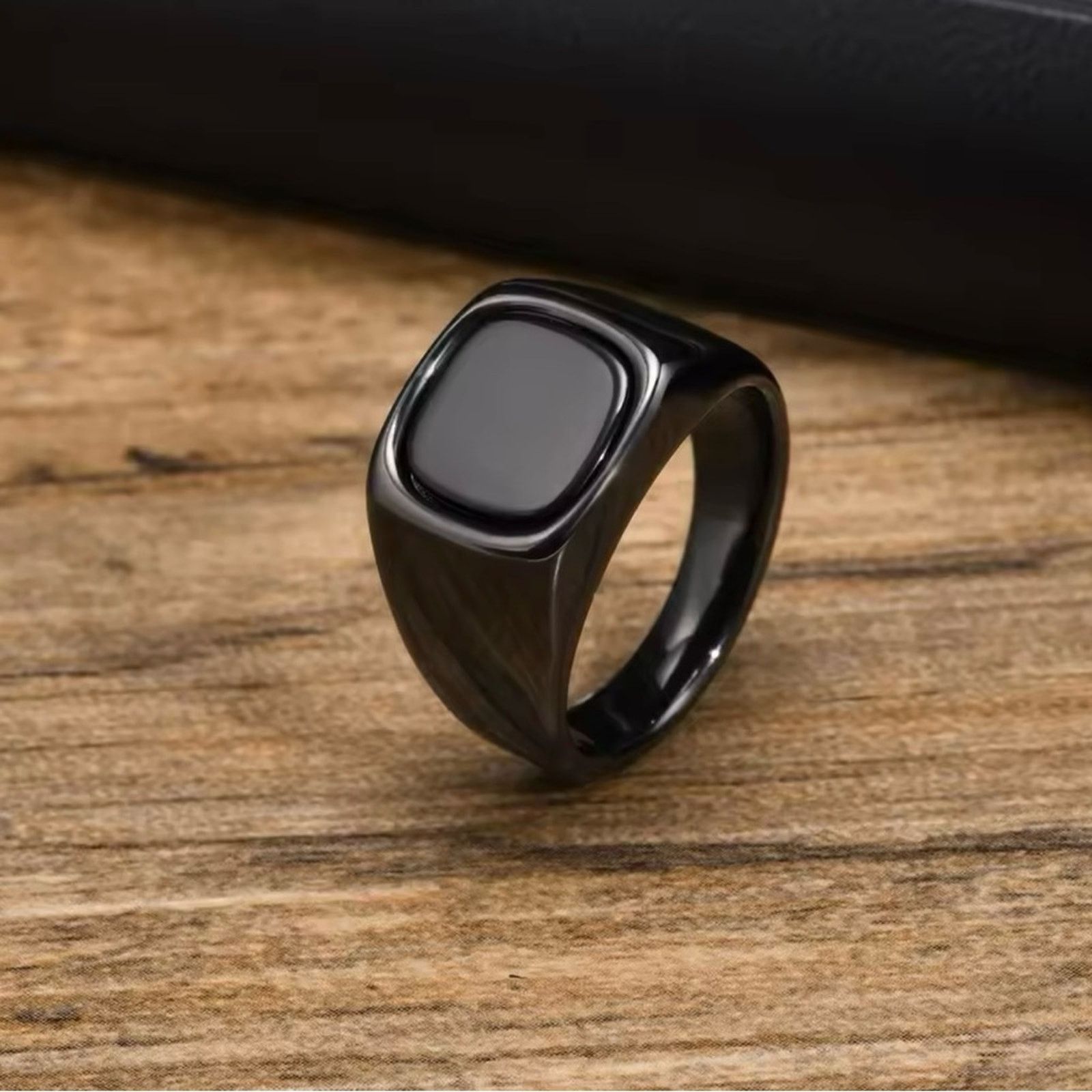 Other Black Stone Rings for Men Stainless Steel Geometric Square Size ONE SIZE - 5 Thumbnail