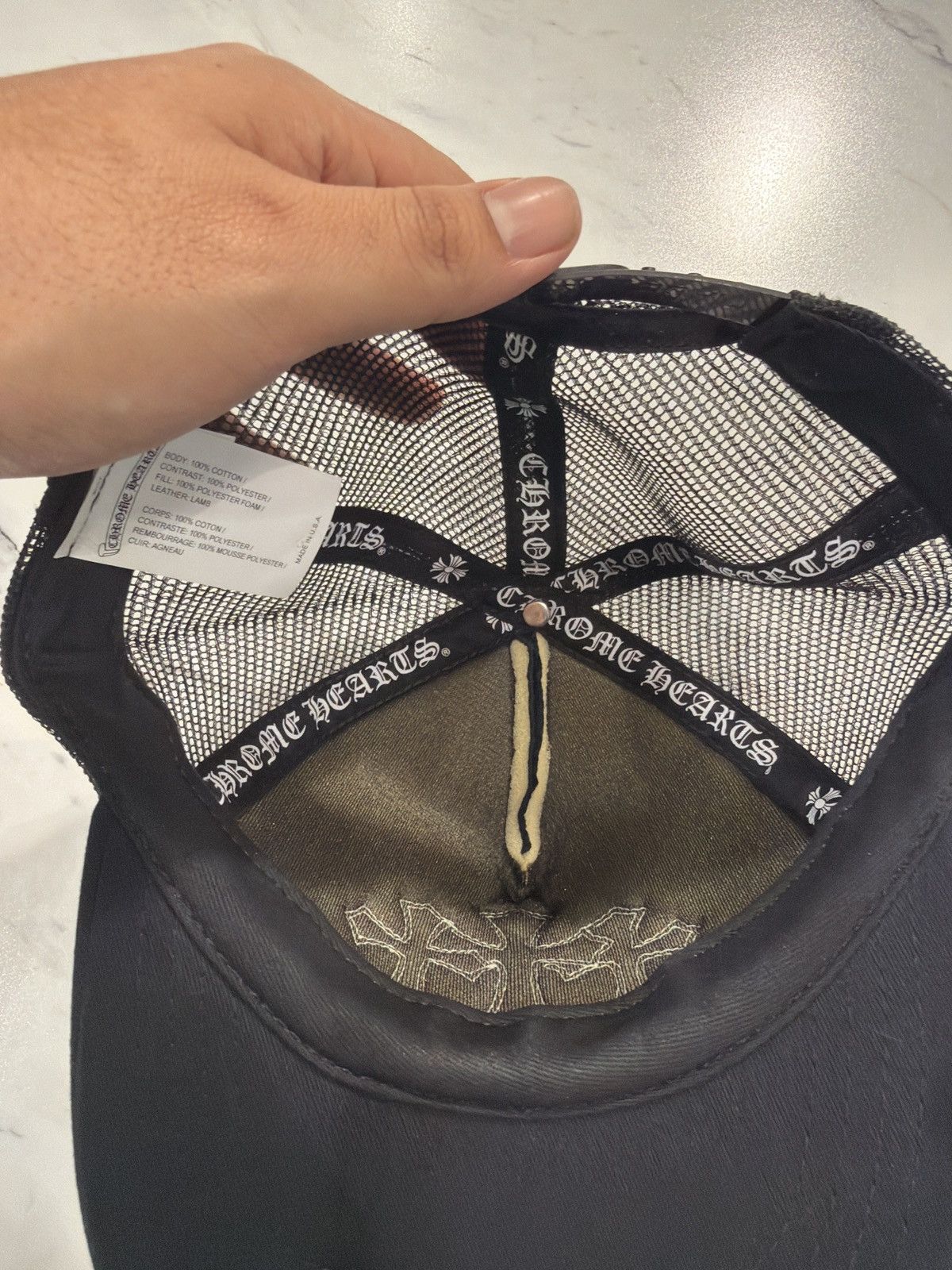 Chrome Hearts Chrome Hearts Cemetery White Leather Black Trucker Size ONE SIZE - 4 Thumbnail