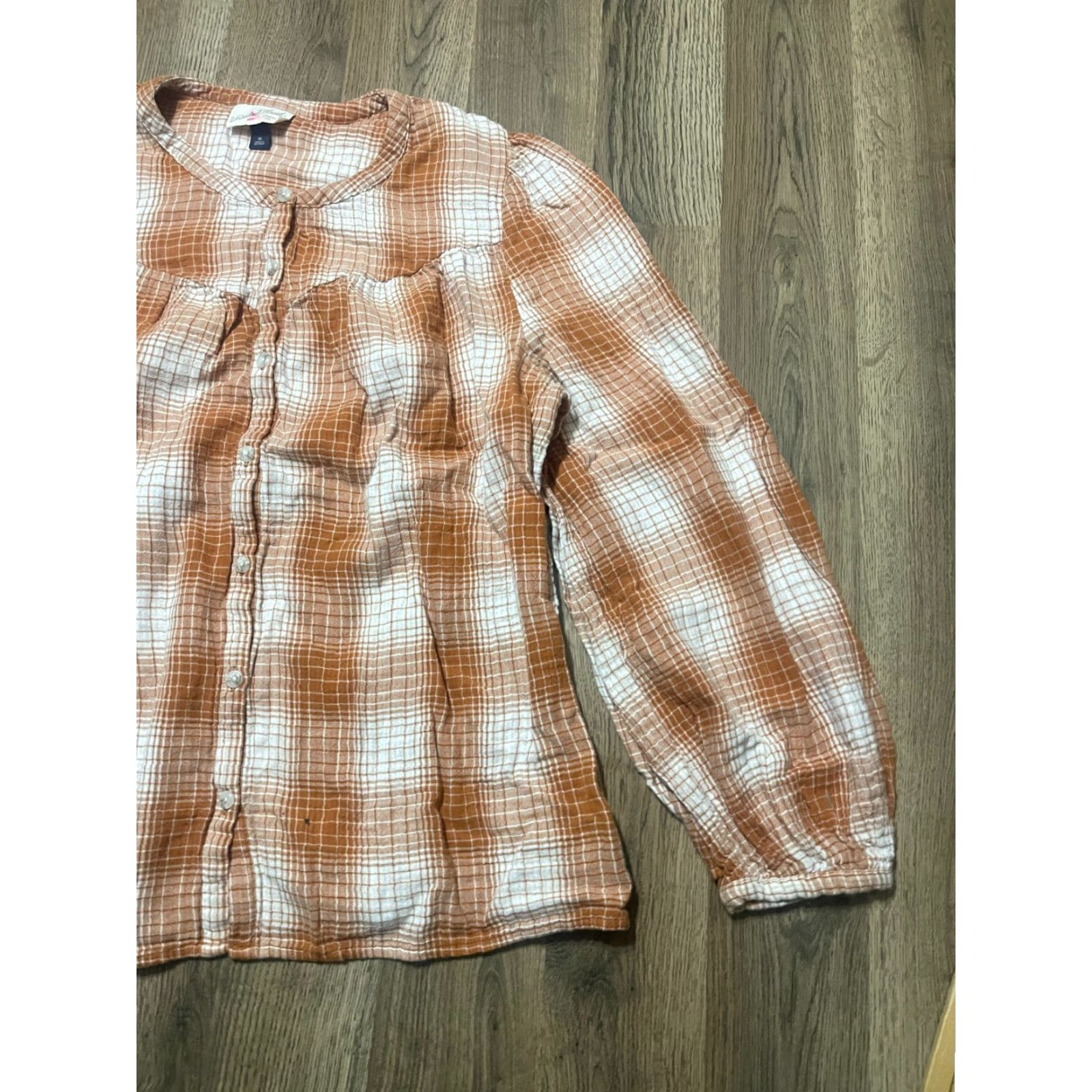 Vintage Universal Thread Shirt Women's XL Orange White Plaid Button Up Long Sleeve Size XL / US 12-14 / IT 48-50 - 4 Thumbnail