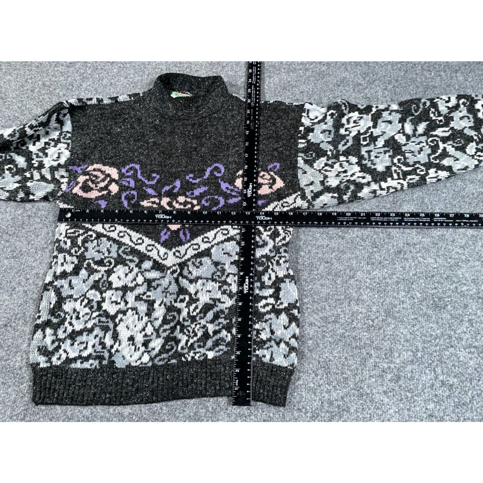 Vintage VTG Stefano Gray Floral Paisley High Neck Sweater Women's XS Knit Pullover 80s 90s Classic Preppy, Chilips (Note: remove this will cause incorrect). Size XS / US 0-2 / IT 36-38 - 5 Thumbnail