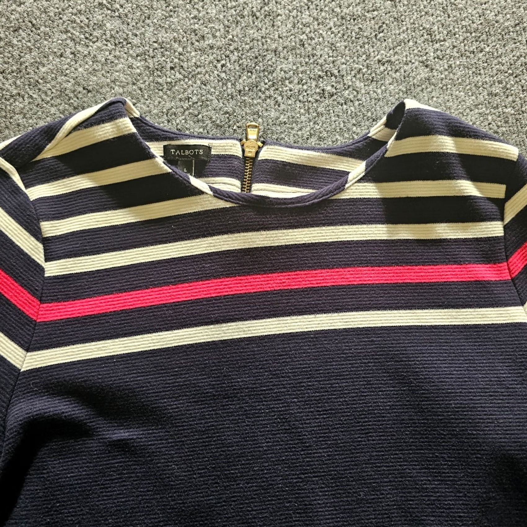 Talbots Talbots Top Shirt Womens Large Blue Red Striped 3/4 Sleeve Zipper Career Casual Size L / US 10 / IT 46 - 2 Thumbnail