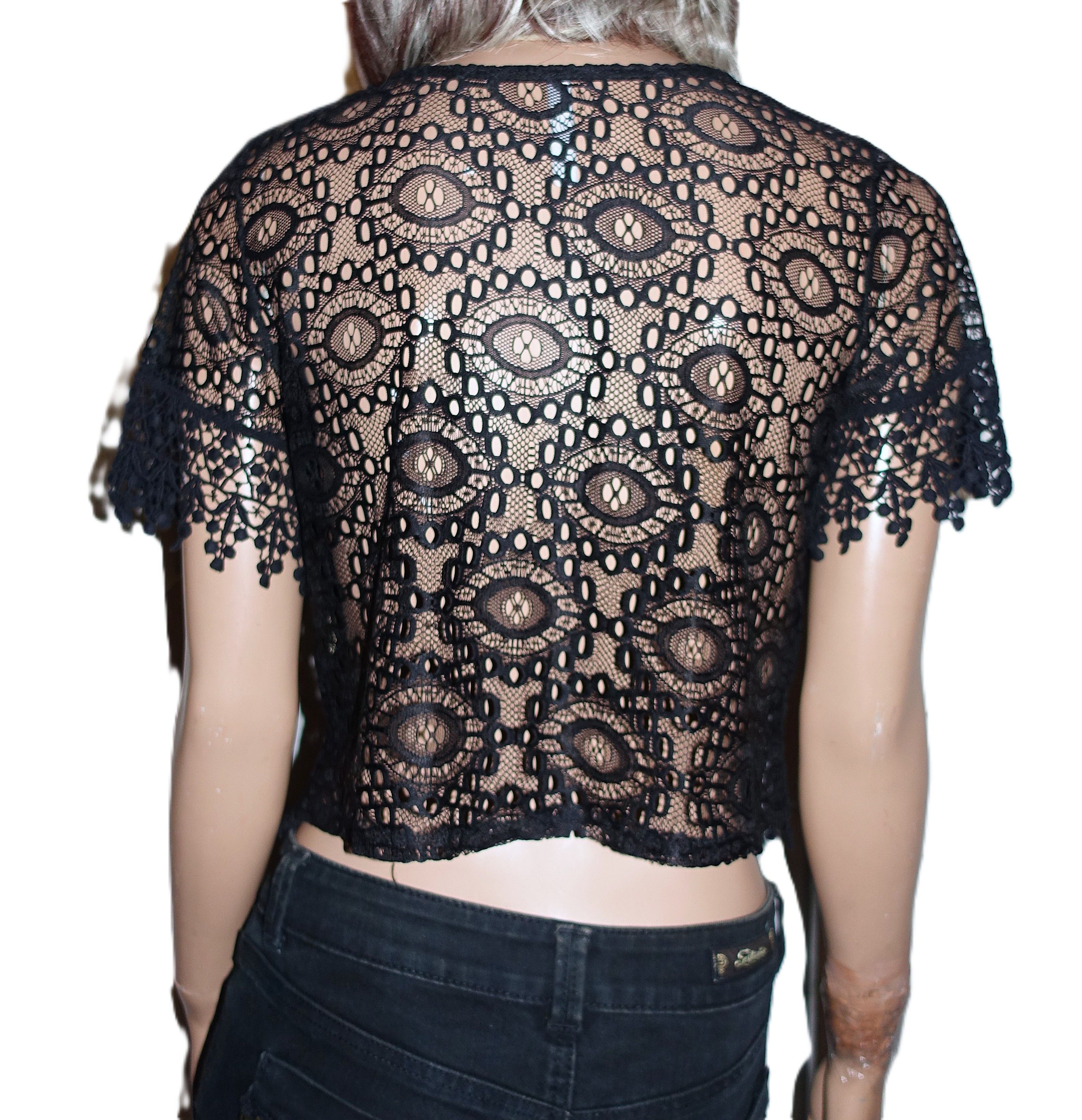 Other Black Lace Eyelet Cropped Blouse L Size L / US 10 / IT 46 - 5 Thumbnail