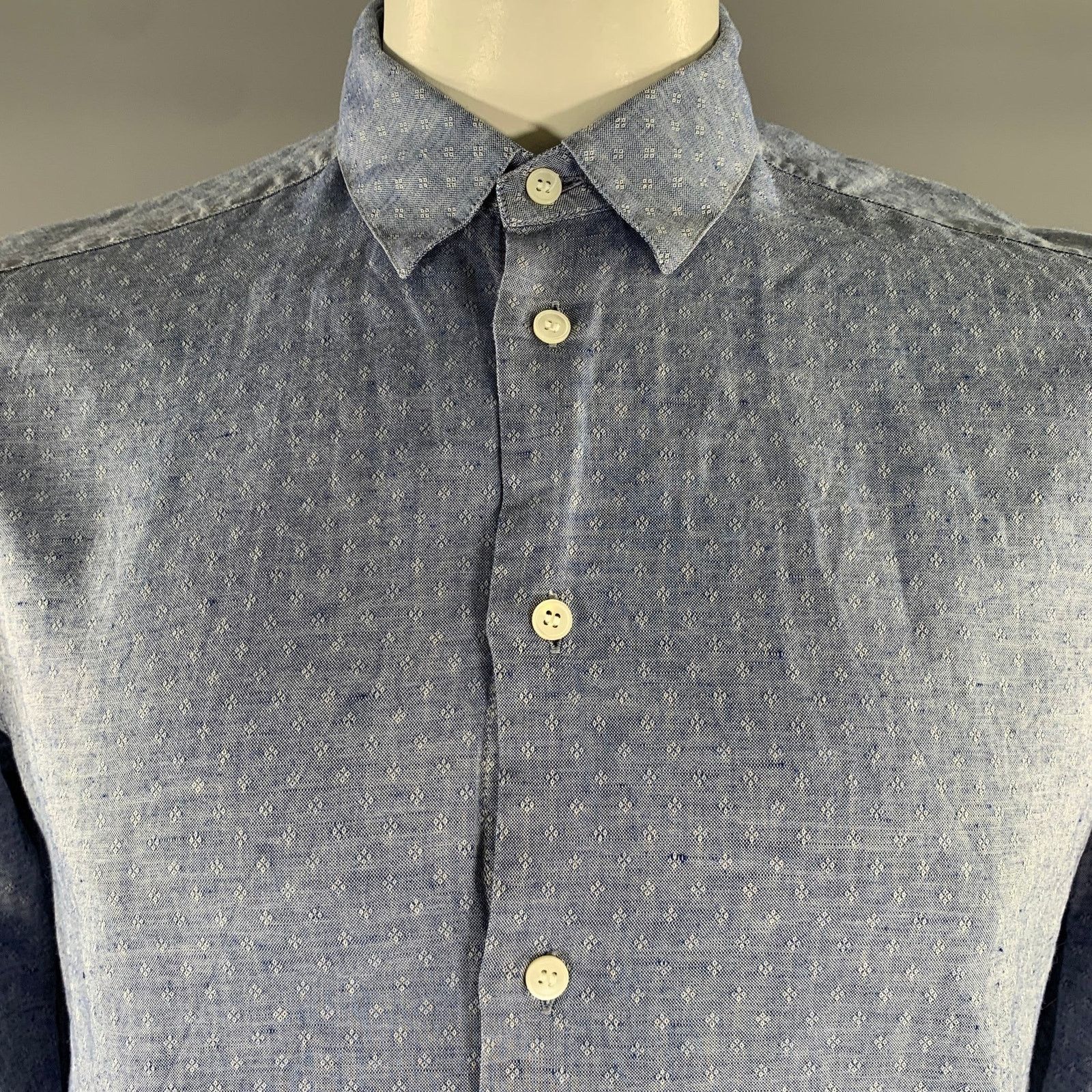 Barena BARENA Size XL Blue White Geometric Cotton Long Sleeve Shirt Size US XL / EU 56 / 4 - 2 Thumbnail