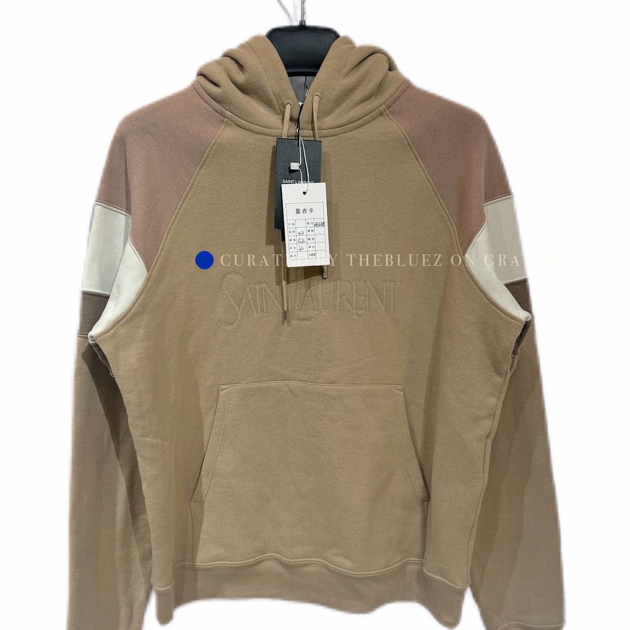 Saint Laurent Paris Logo Embroidered Stripe Hoodie in Beige Size US L / EU 52-54 / 3 - 1 Thumbnail