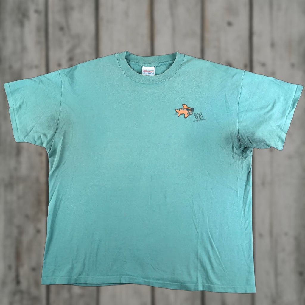Hanes VINTAGE Bob The Fish T Shirt Mens XL 90s Green Hanes Graphic Print Crew Neck Short Sleeve Nature Fish Protect Our Environment Size US XL / EU 56 / 4 - 1 Thumbnail