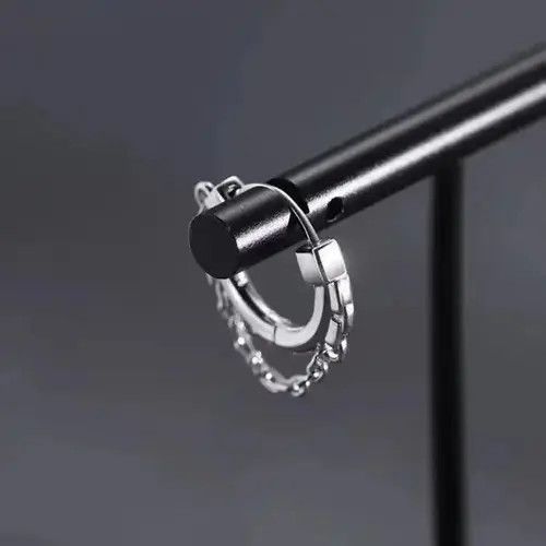 Designer × Vintage 925 Silver Plated Chain Hoop Earrings for Men Women Size ONE SIZE - 3 Thumbnail