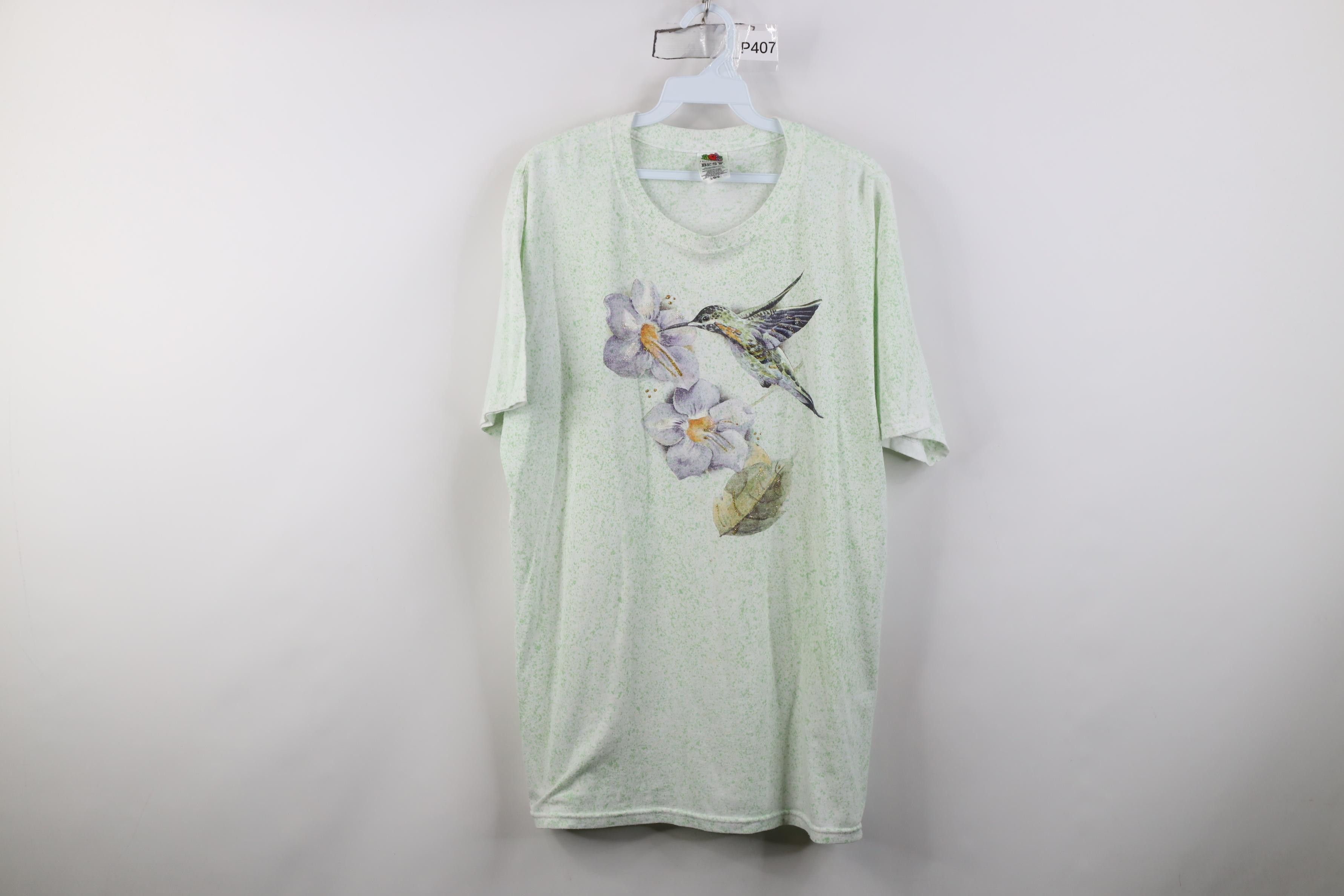 Vintage Vintage 90s Y2K Streetwear Hummingbird Flower T-Shirt Size L / US 10 / IT 46 - 1 Thumbnail