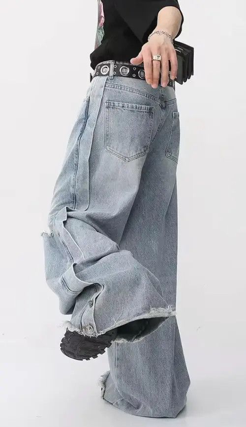 Japanese Brand Madoka x Misao Casual loose-fitting ripped denim trousers Size US 33 - 5 Thumbnail