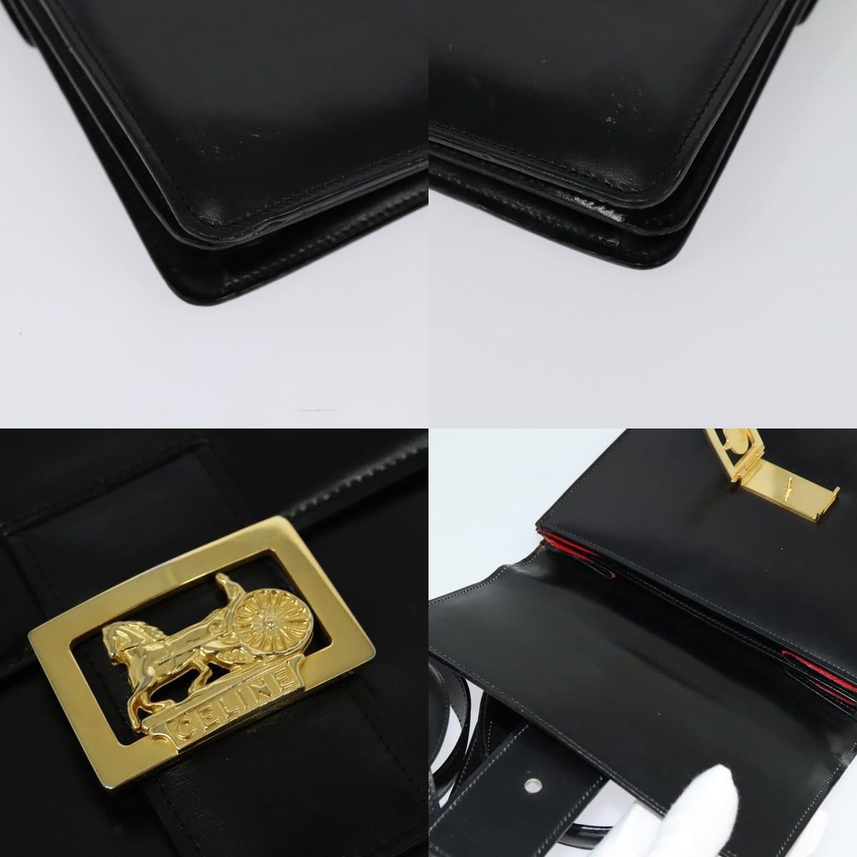 Celine CELINE Hand Bag Leather Black Gold Size ONE SIZE - 11 Thumbnail