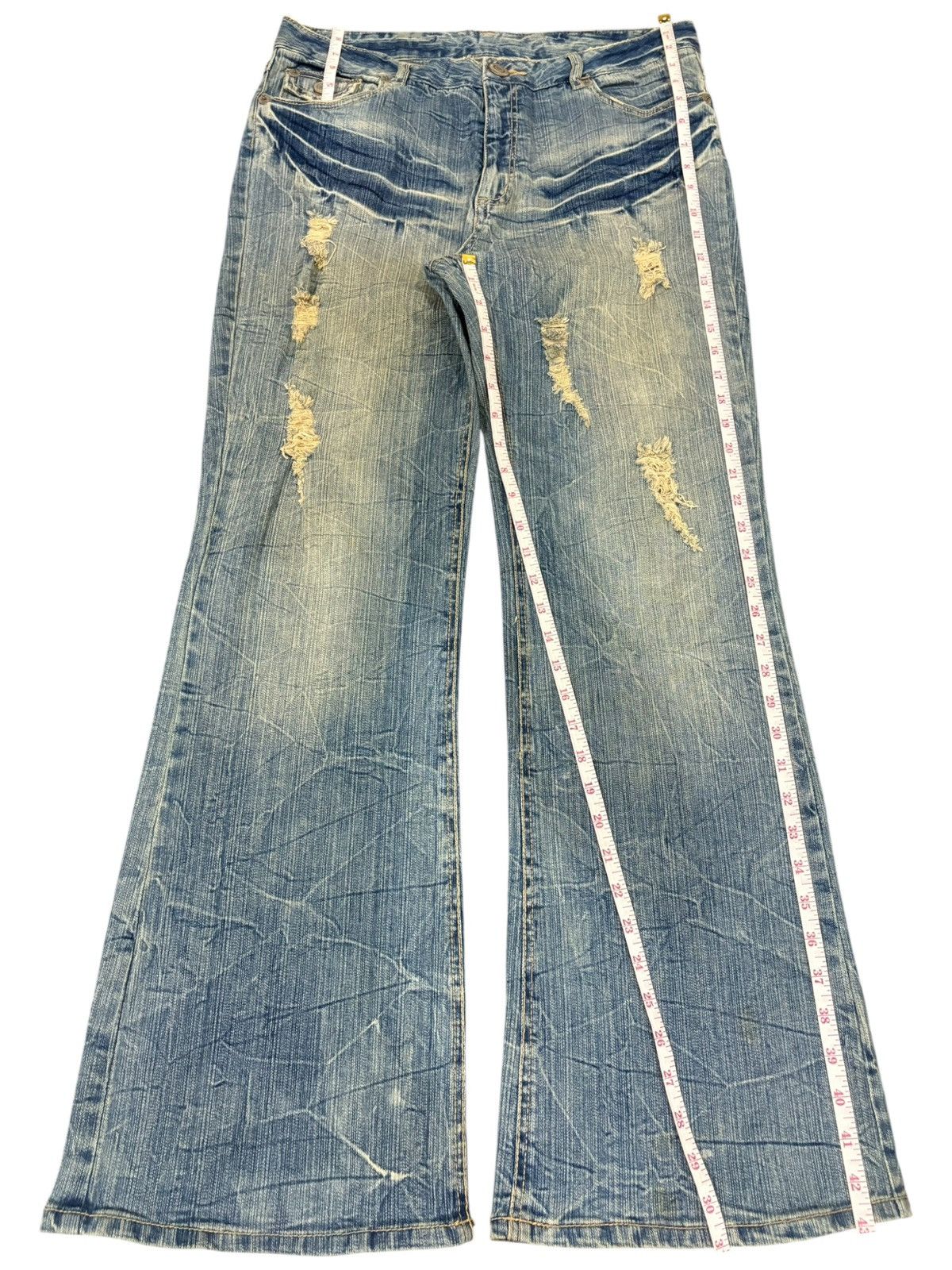 Yoshiyuki Konishi Vintage Japanese Brand Crack Wash Distressed Flare Jeans Size 34" / US 12 / IT 48 - 11 Thumbnail