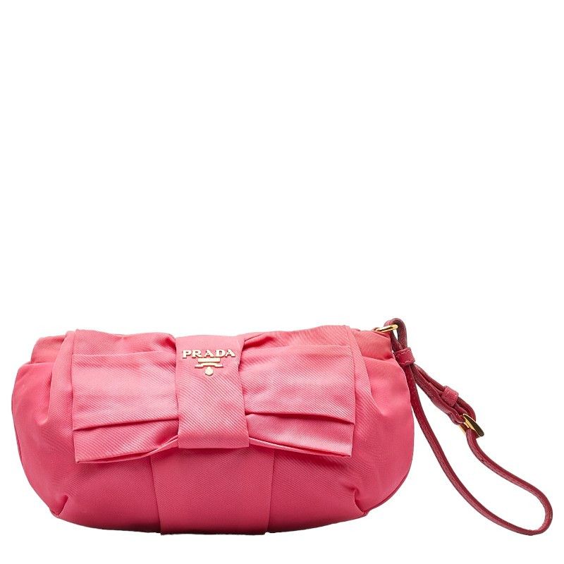 image of Prada Tessuto Fiocco Bow Clutch Bag in Pink, Women's
