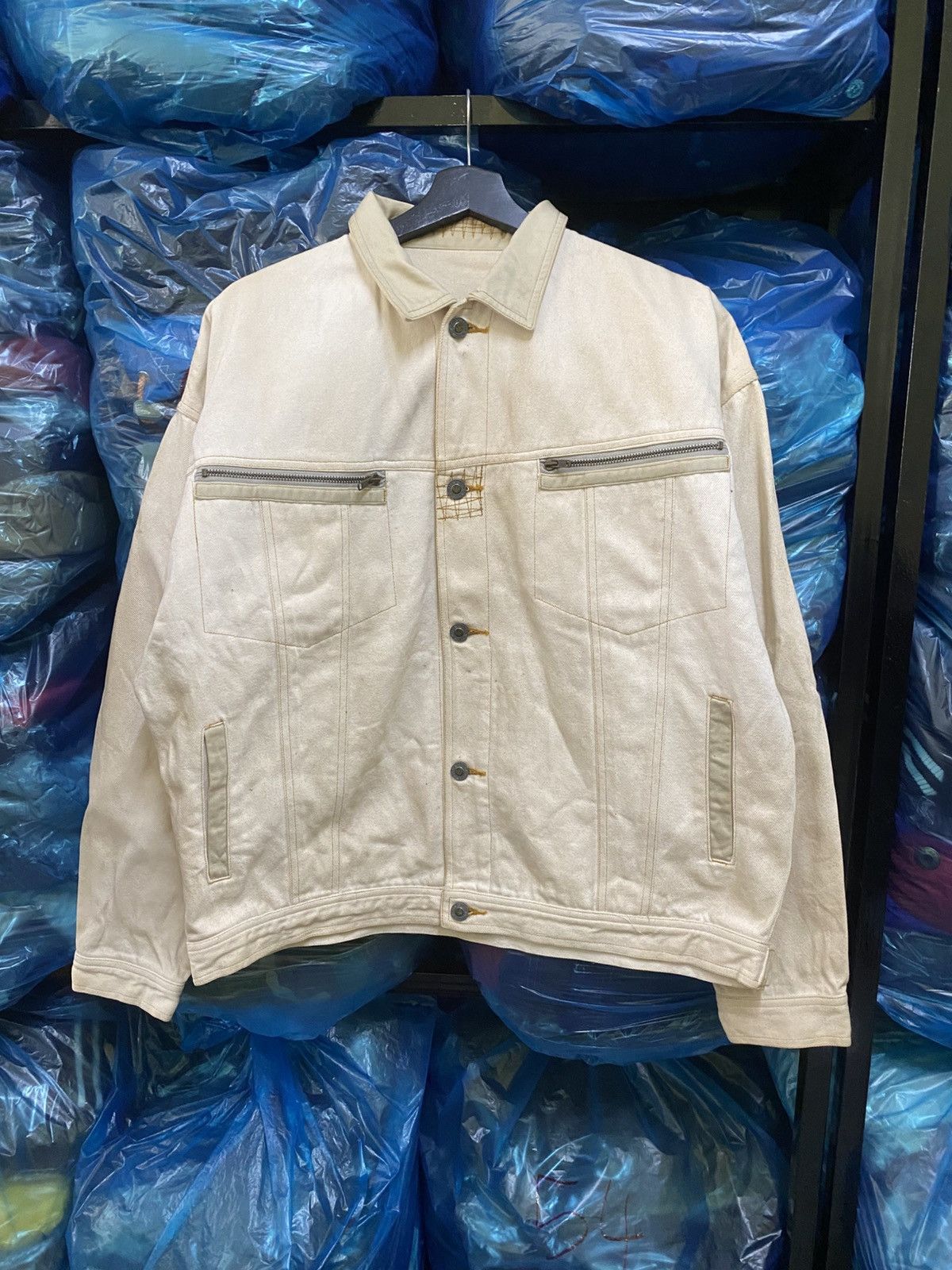 Other Vintage Michel Bachoz Paris Beige Denim Jacket Workwear Size US L / EU 52-54 / 3 - 1 Thumbnail