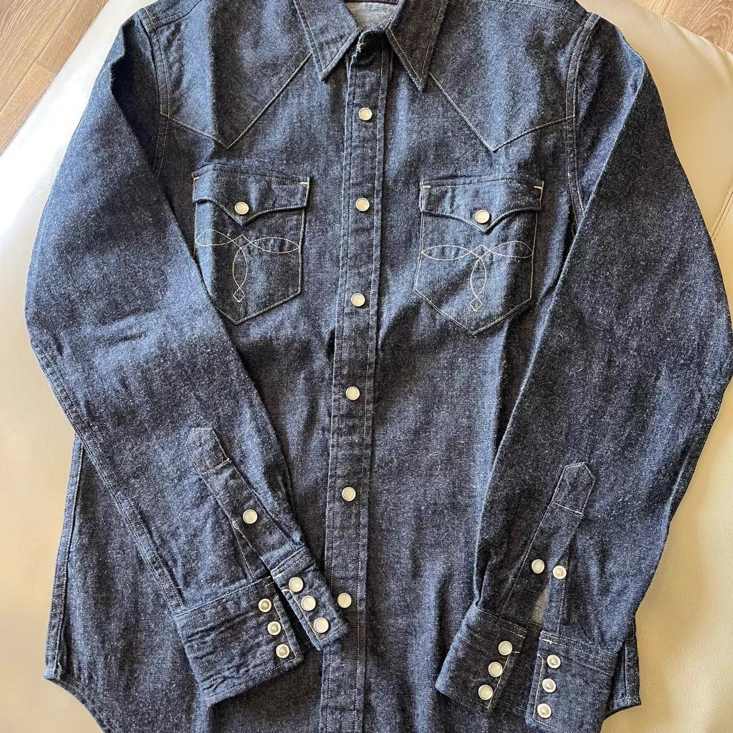 RRL Ralph Lauren RRL Thick Natural Wash Denim Shirt S (Bull Silver Button) Size US S / EU 44-46 / 1 - 1 Thumbnail