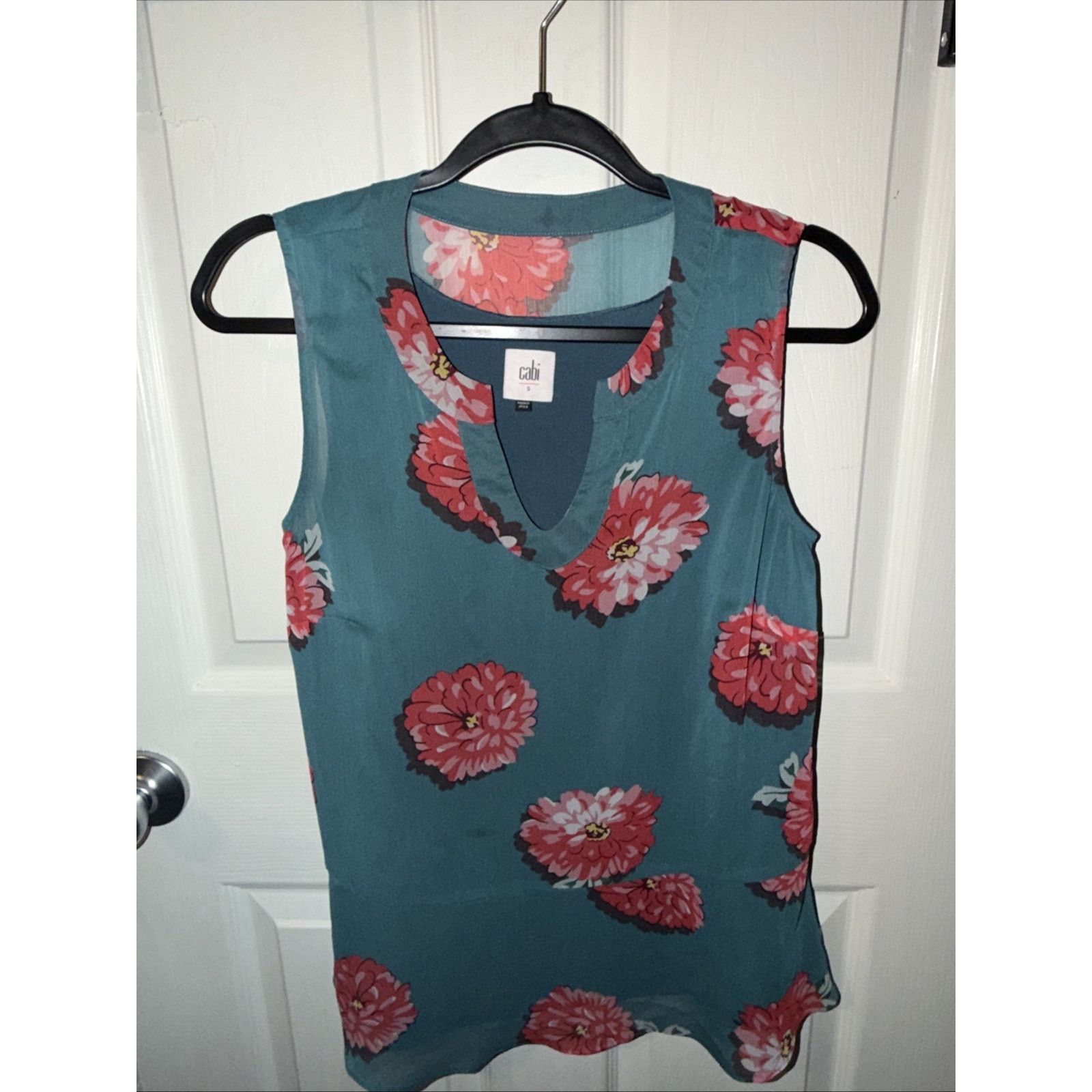 Canali CAbi #3445 Blushing Blouse Chiffon Sleeveless V-Neck Teal Size S / US 4 / IT 40 - 1 Thumbnail