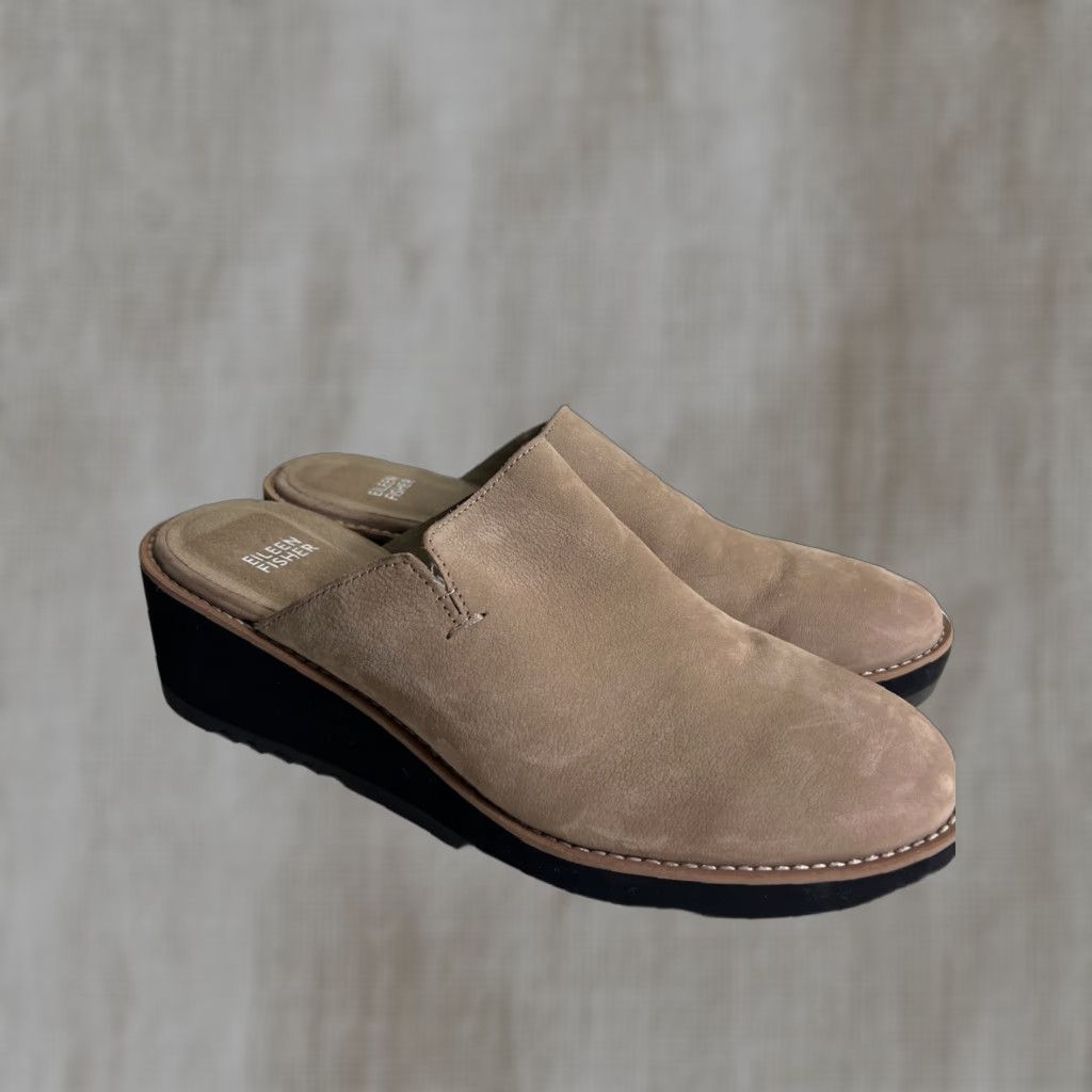 Eileen Fisher Eileen Fisher Loti Tumbled Nubuck Wedge Mule Slip On Shoes Tan Women Size 10 Mules Size US 10 / IT 40 - 1 Thumbnail