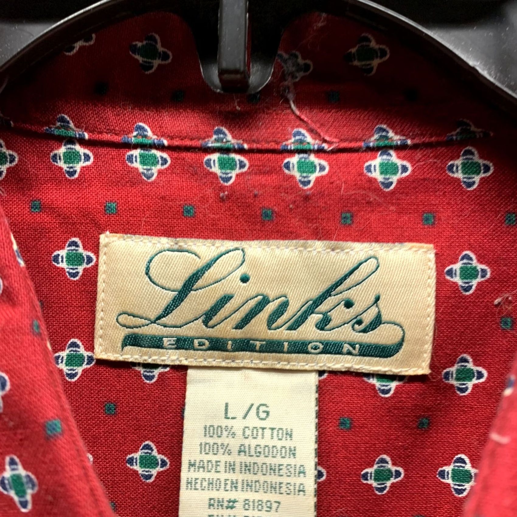 Vintage Links Shirt Adult Large Red Diamond Casual Button Up Golfing Cotton Mens Light Size US L / EU 52-54 / 3 - 6 Thumbnail