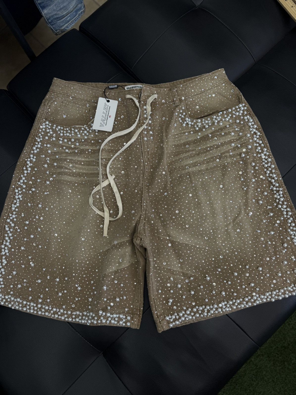 Vale Valley Rhinestone Crystal Shorts Denim Tan Size 34 Size US 34 / EU 50 - 1 Thumbnail