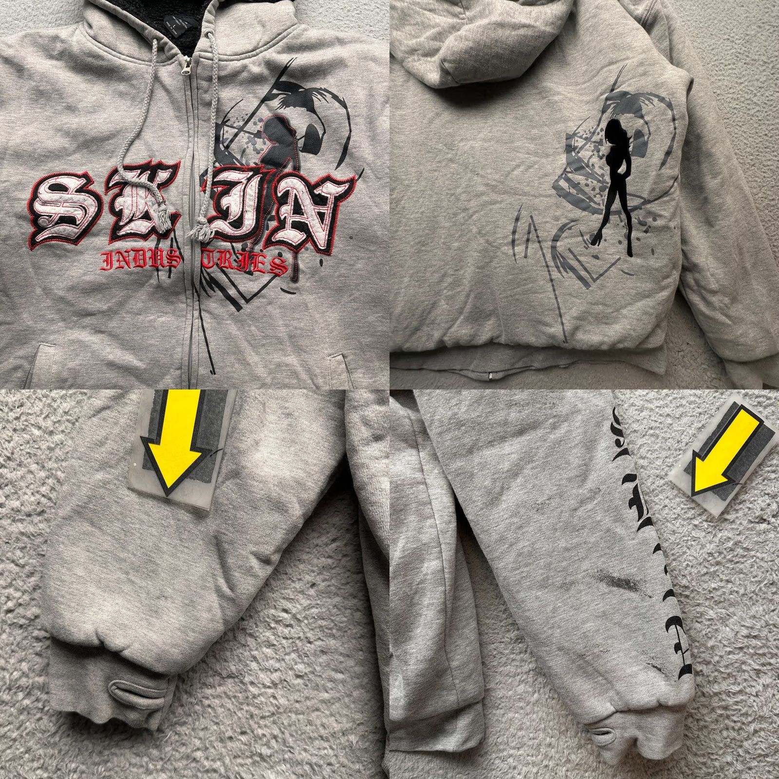 Industrie VINTAGE Skin Industries Hoodie Sweatshirt Jacket Full Zip Sherpa Lined Gray Mens Large Size US L / EU 52-54 / 3 - 8 Thumbnail