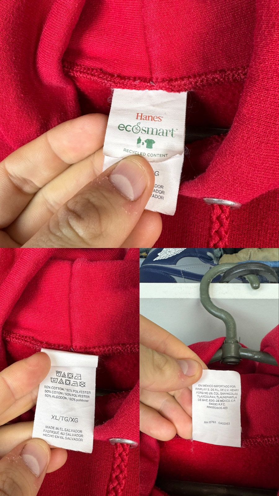 Hanes Hanes Red Blank Hoodie Size US XL / EU 56 / 4 - 3 Thumbnail