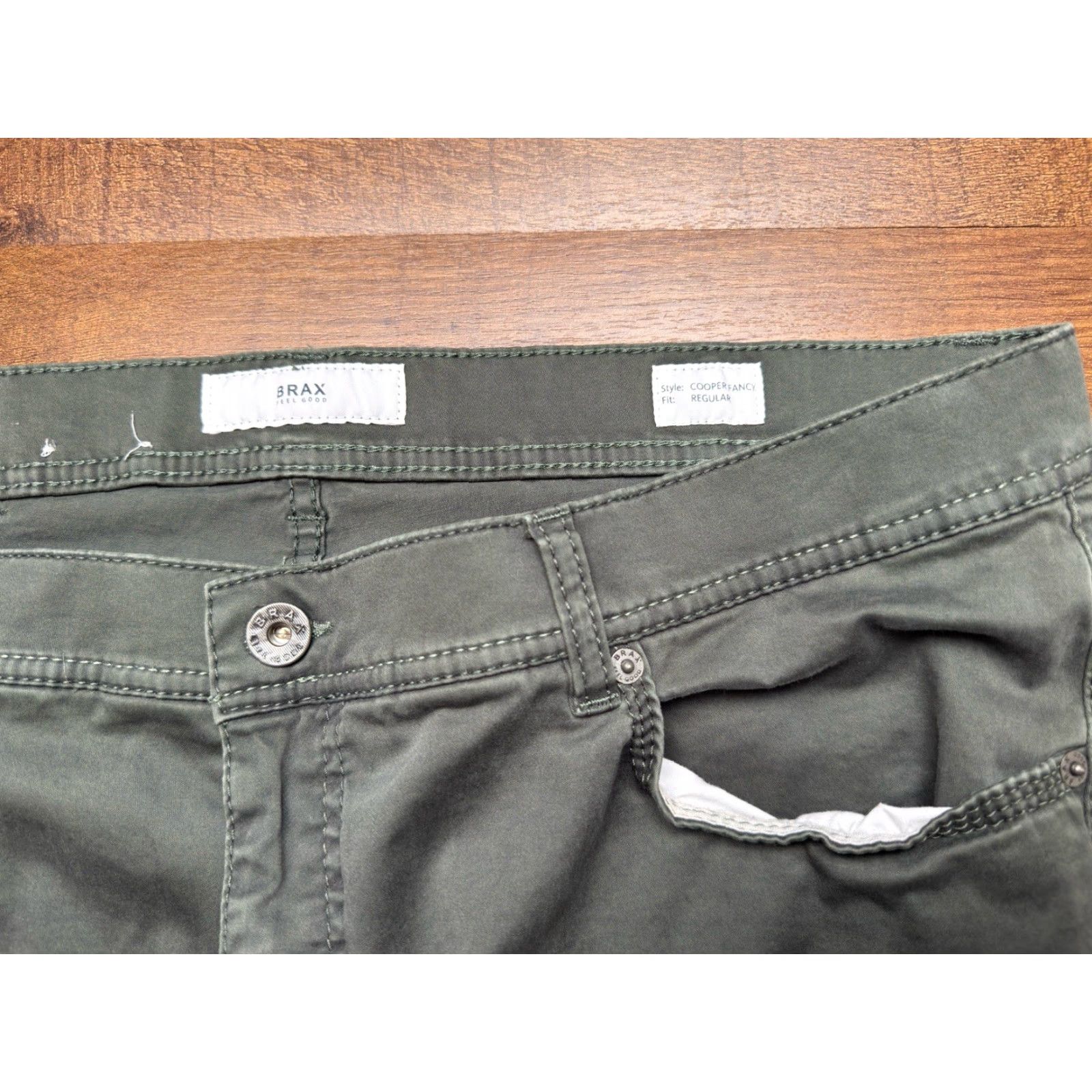 BRAX Brax Feel Good Cooper Fancy Straight Chino Stretch Pants Mens 40X34 Green Vintage No Size US 40 / EU 56 - 5 Thumbnail