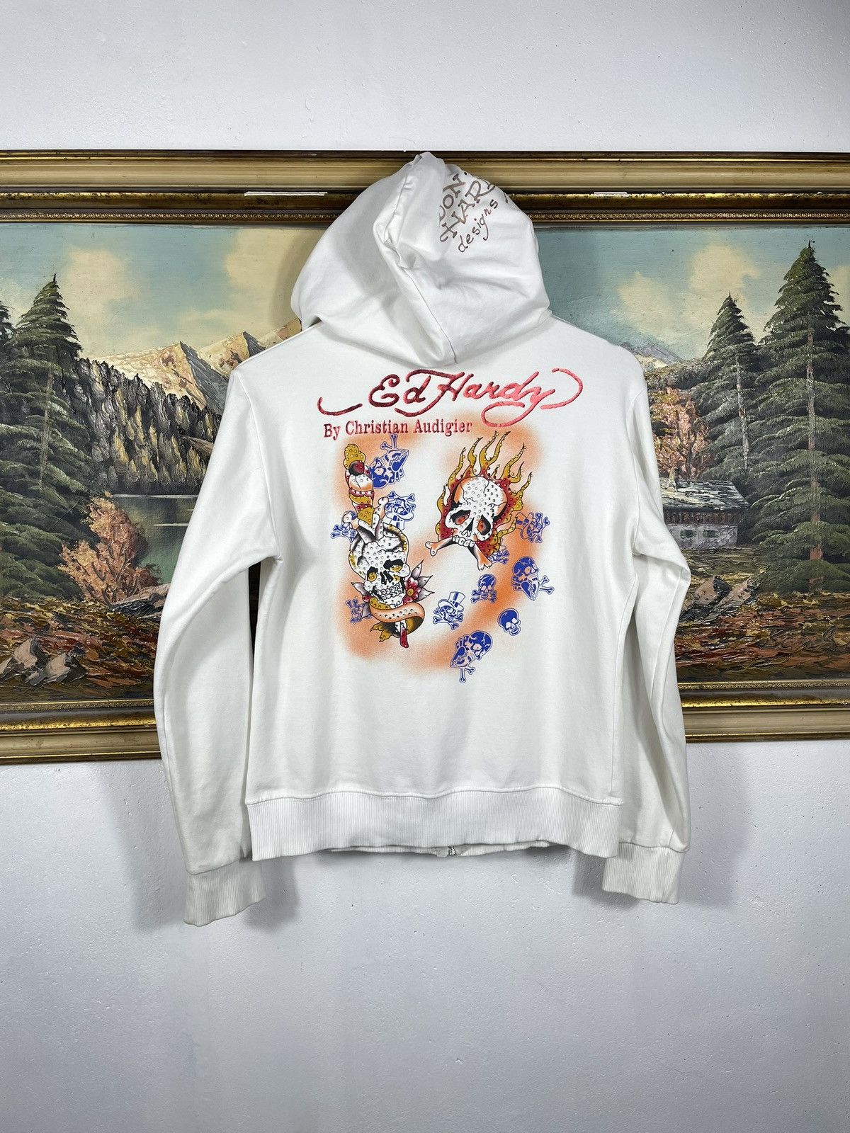 Christian Audigier × Ed Hardy × Vintage Ed Hardy Retro 00s Hoodie With Crystals Affliction Grunge Size US XS / EU 42 / 0 - 6 Thumbnail
