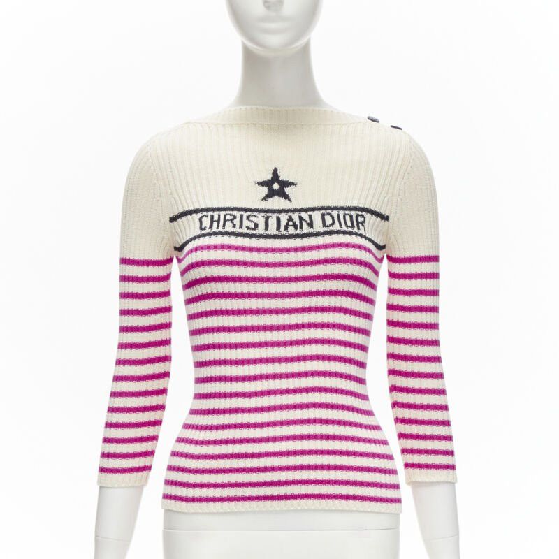 Dior CHRISTIAN DIOR 2022 Mariniere pink nautical sailor stripe logo ribbed top FR34 Size XS / US 0-2 / IT 36-38 - 1 Thumbnail