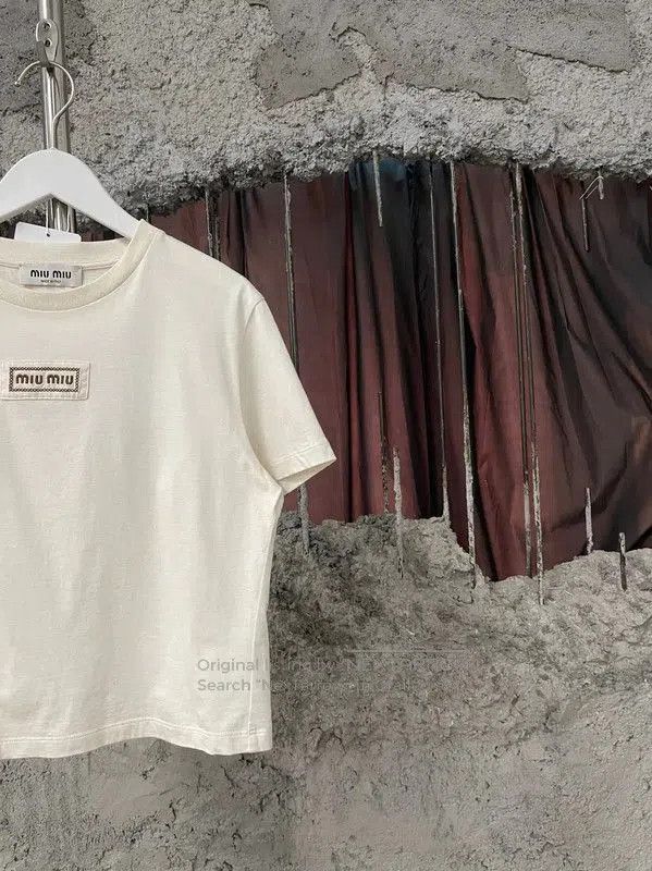 Miu Miu Miu Miu Summer Cream Cotton T-shirt . Size M / US 6-8 / IT 42-44 - 4 Thumbnail