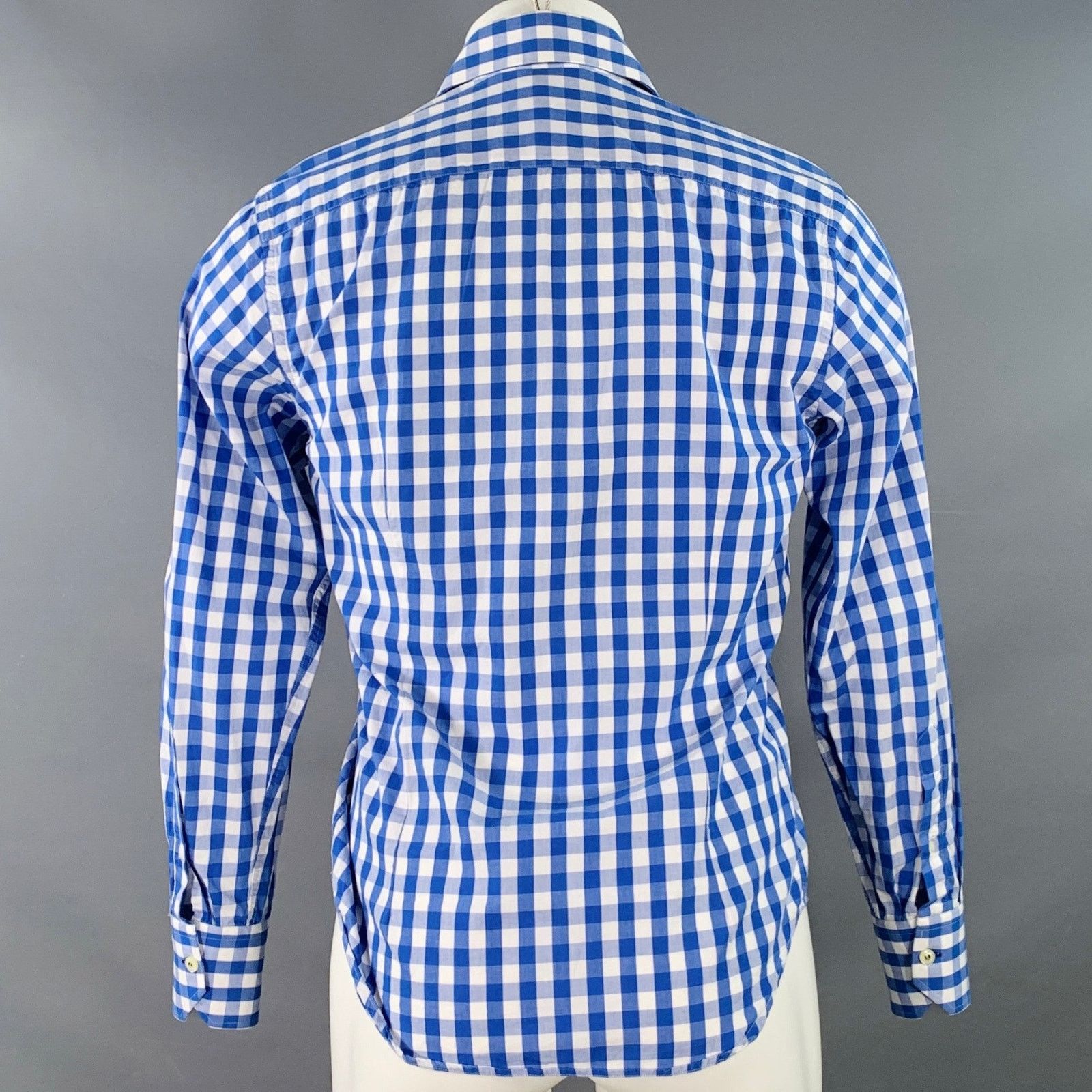 Eredipisano Blue White Checkered Cotton Spread Collar Long Sleeve Shirt Size US S / EU 44-46 / 1 - 3 Thumbnail