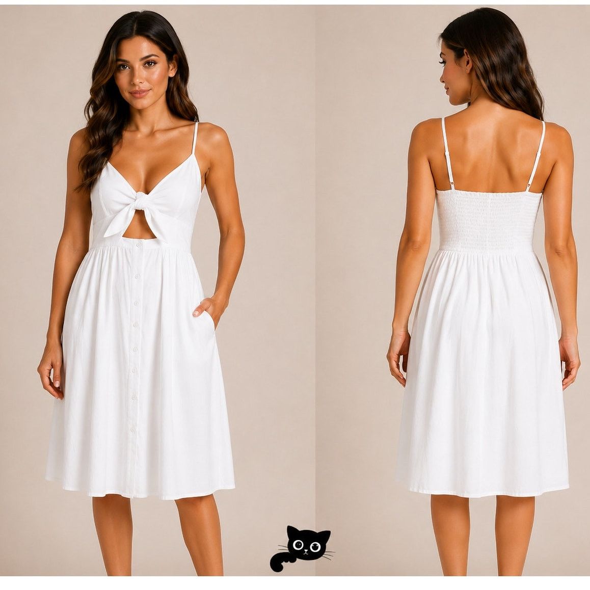 Other White Front Tie Spaghetti Strap Open Front Button Dress M Size M / US 6-8 / IT 42-44 - 3 Thumbnail