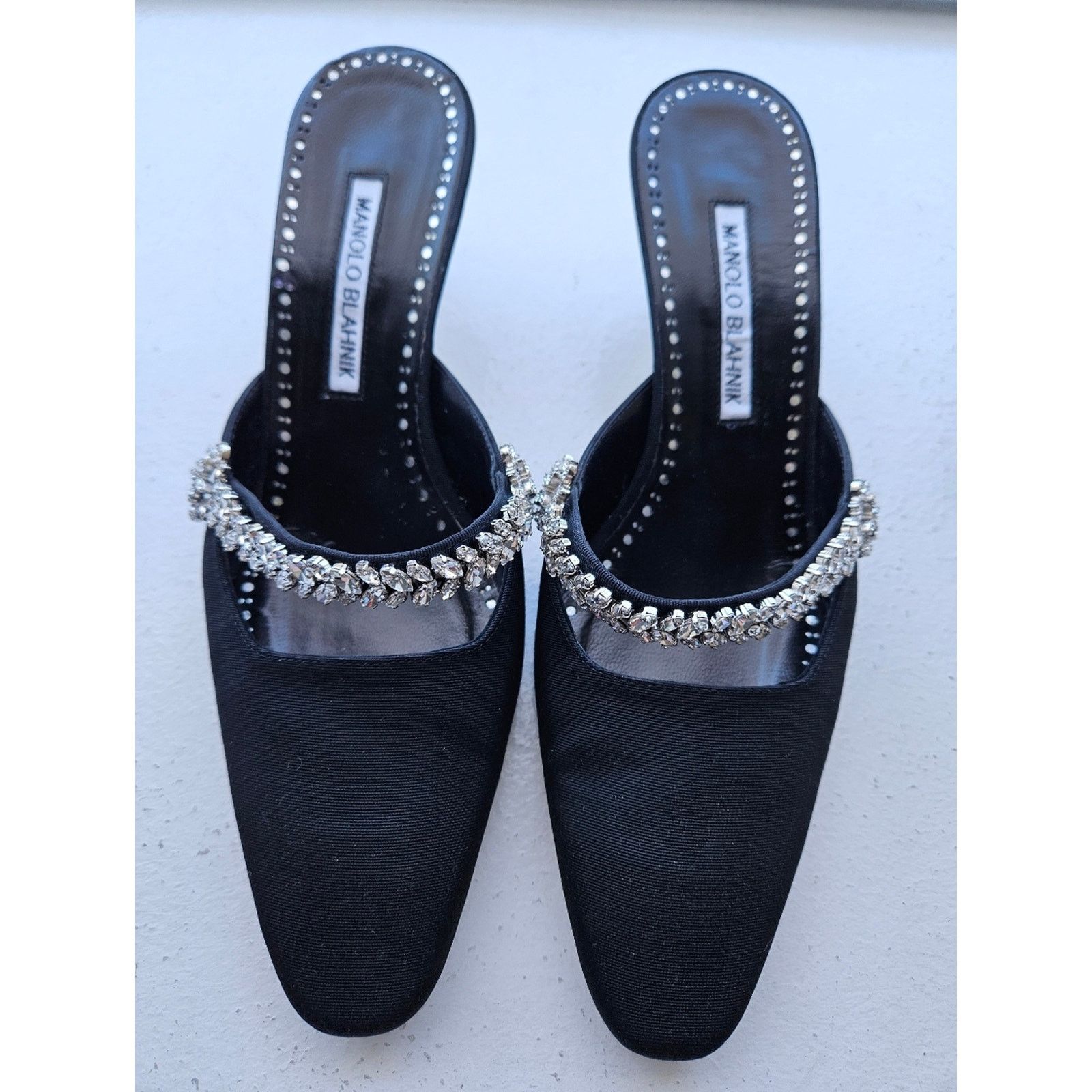Manolo Blahnik Manolo Blahnik Black Satin Grosgrain Mules 37.5 "Kanembamu" Size US 7.5 / IT 37.5 - 1 Thumbnail