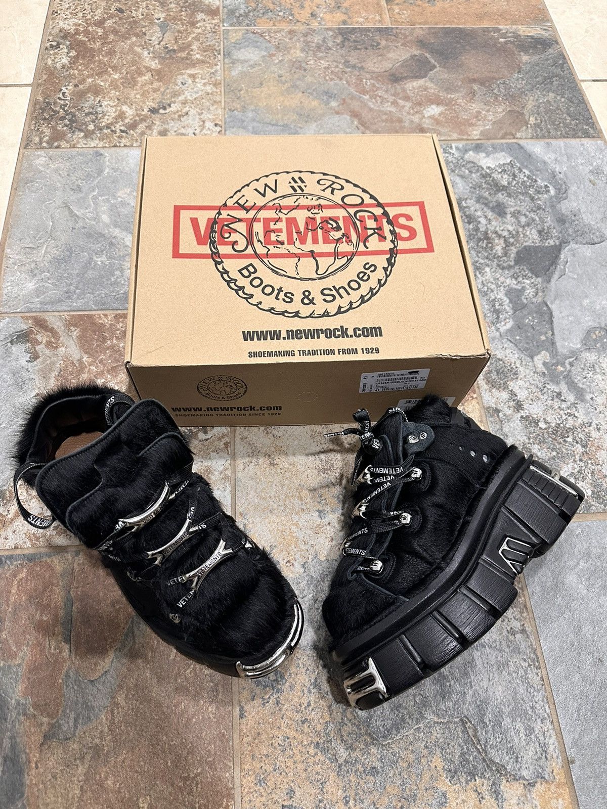 New Rock × Vetements Vetements New Rock Platform Sneakers Black Horse Hair  | Grailed