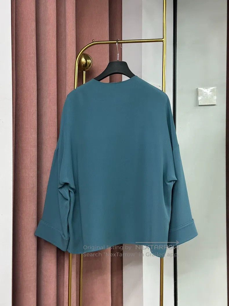 Loro Piana Loro Piana Blue Silk Collared V-Neck Long Sleeve Shirt Size S / US 4 / IT 40 - 3 Thumbnail