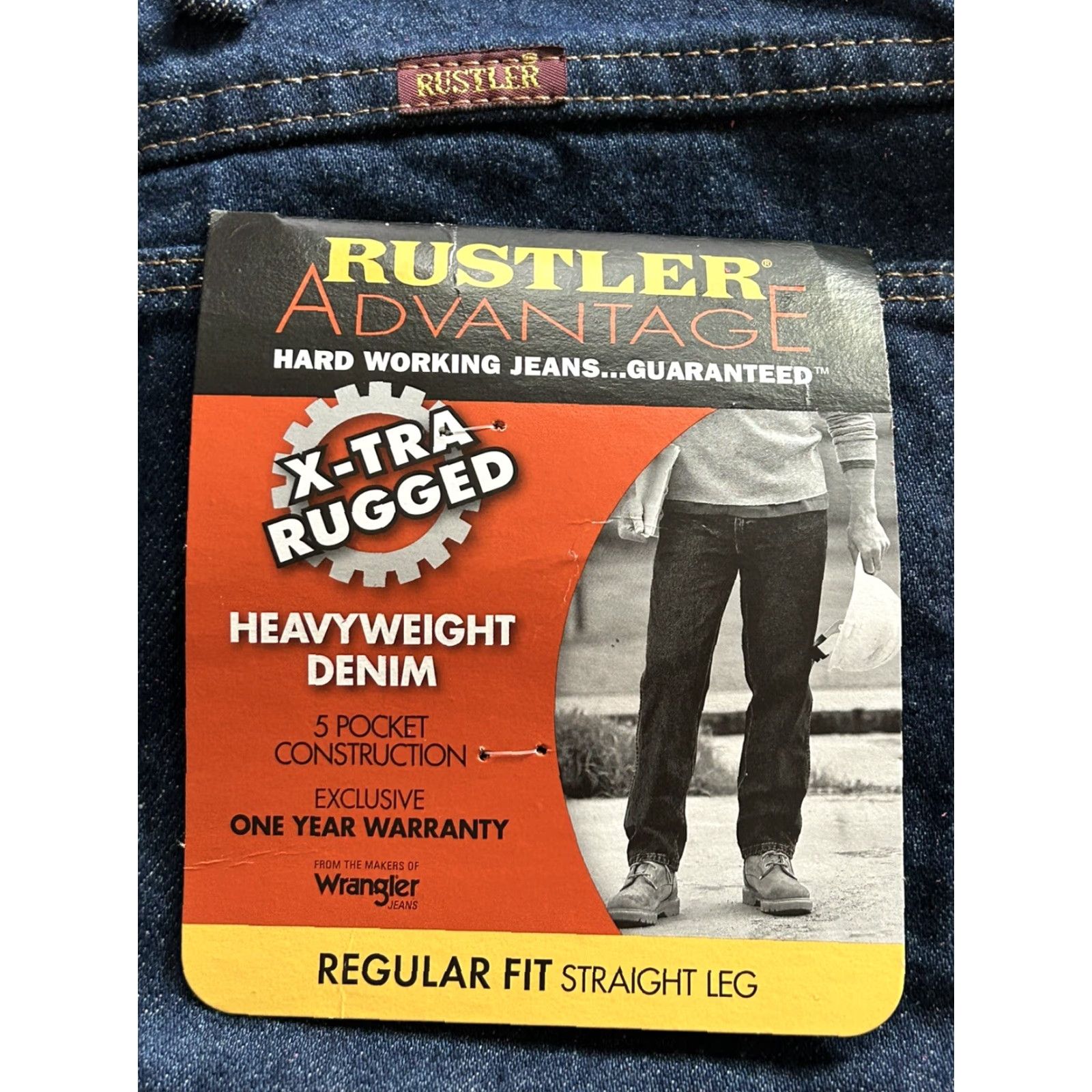 Vintage Rustler Jeans Mens Regular Fit Straight Leg 38x30 Blue Cotton Denim 5-Pocket Belt Loops Durable Xtra Rugged Straight Denim Jeans Mens Size US 38 / EU 54 - 3 Thumbnail