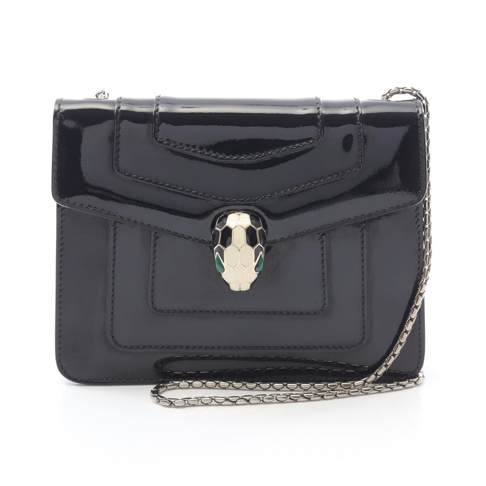 Bvlgari Bvlgari Serpenti Forever Patent Leather Shoulder Bag Enamel Shoulder Bag in Black, Women's