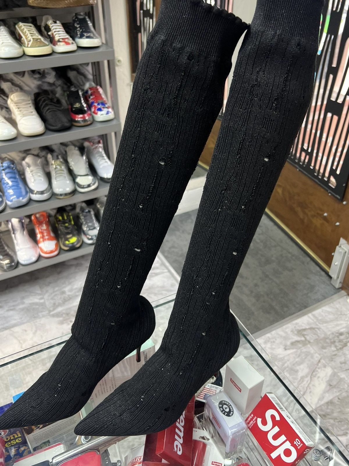 Christian Louboutin Christian Louboutin Tricot Sandrine Sock Knee Boots Size US 7.5 / IT 37.5 - 3 Thumbnail