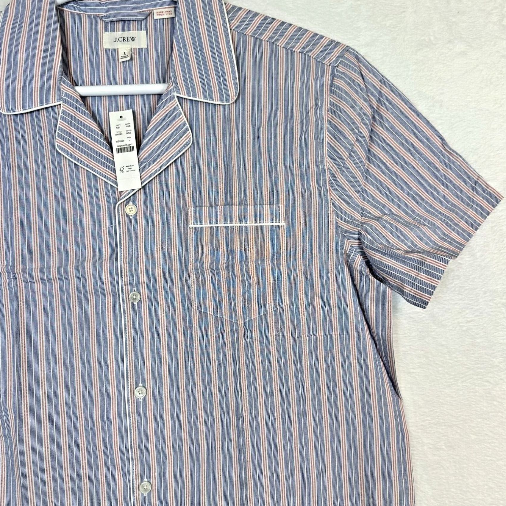 J.Crew J.CREW Pajama Top Men’s Large Blue Stripe Short Sleeve Cotton Shirt Bu M 169 Size US L / EU 52-54 / 3 - 7 Thumbnail