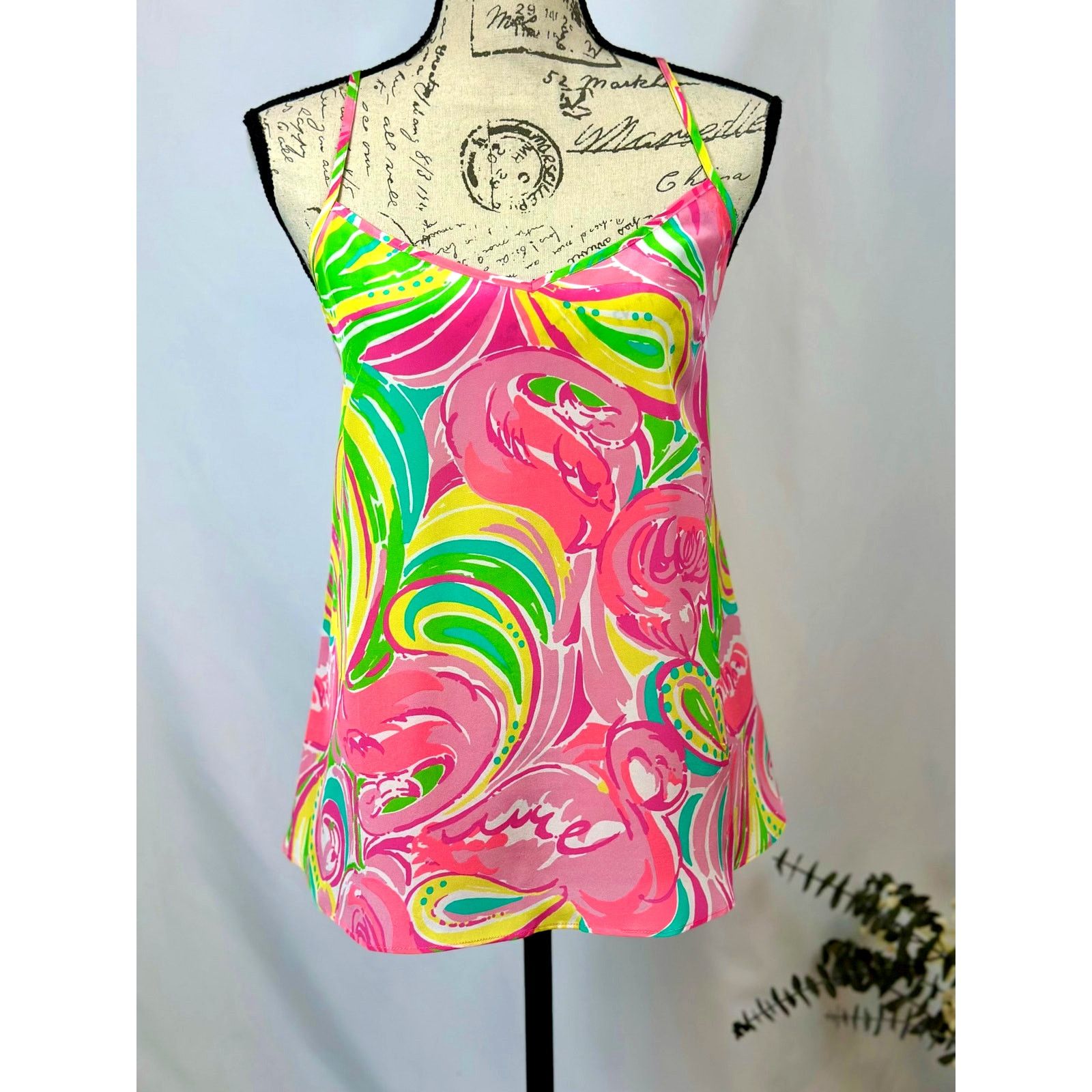 Lilly Pulitzer Lilly Pulitzer Dusk Racer Back Cami 100% Silk Flamingo M Size M / US 6-8 / IT 42-44 - 3 Thumbnail