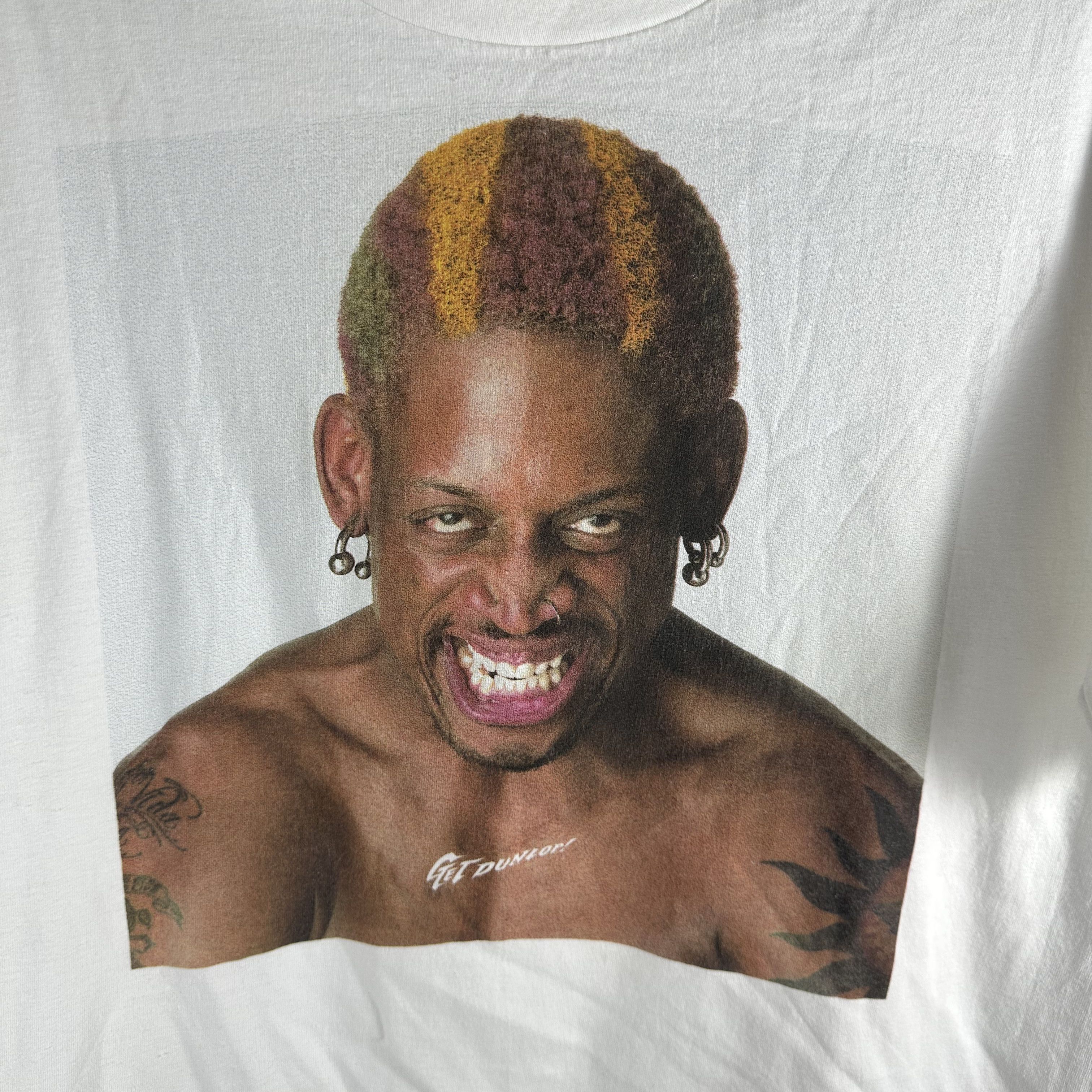 Vintage 90s Dennis Rodman Dunlop Tyre Promo Double Sided T-shirt Size US L / EU 52-54 / 3 - 2 Thumbnail
