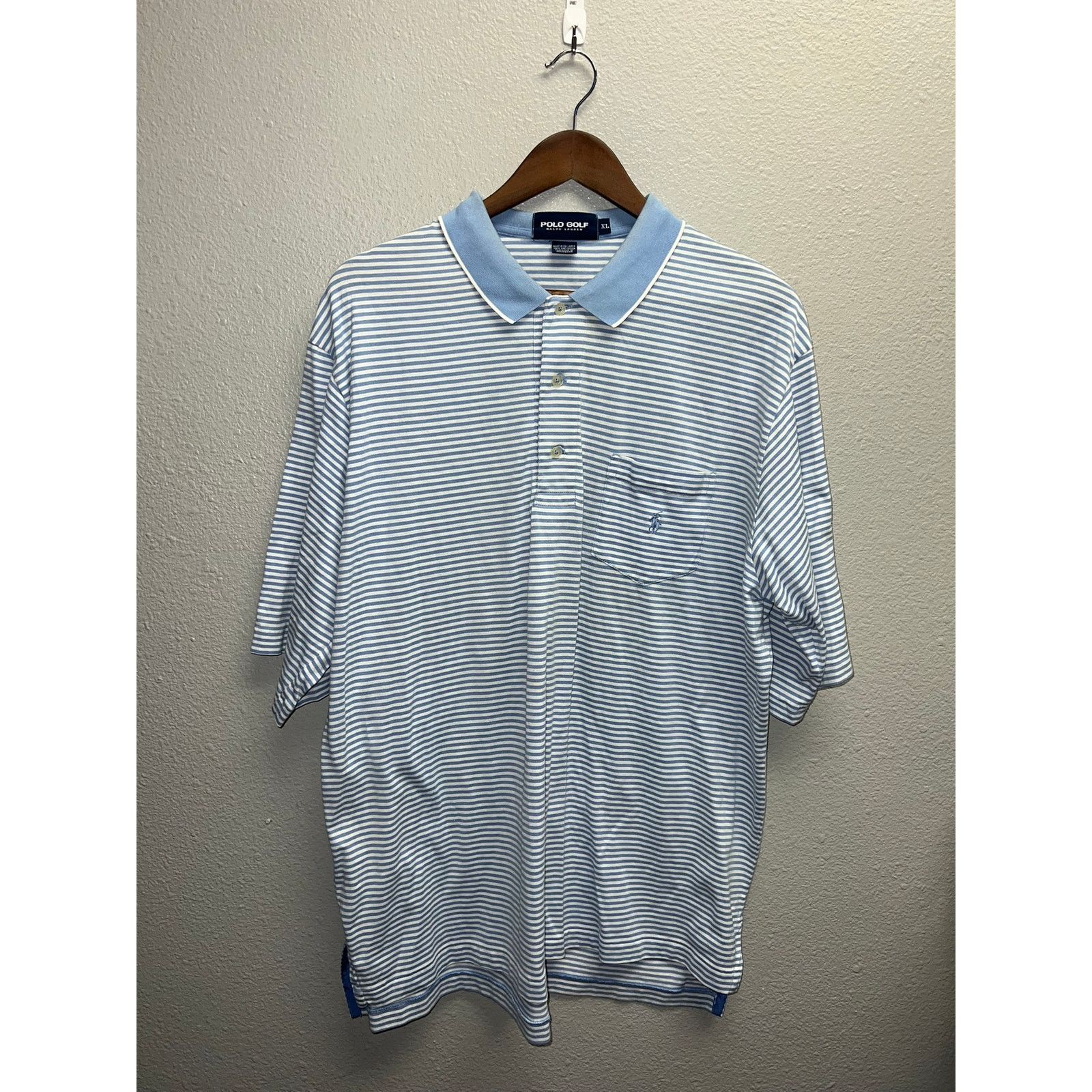 Polo Ralph Lauren Polo Golf Ralph Lauren Blue Polo Shirt White Striped VTG XL Size US XL / EU 56 / 4 - 1 Thumbnail
