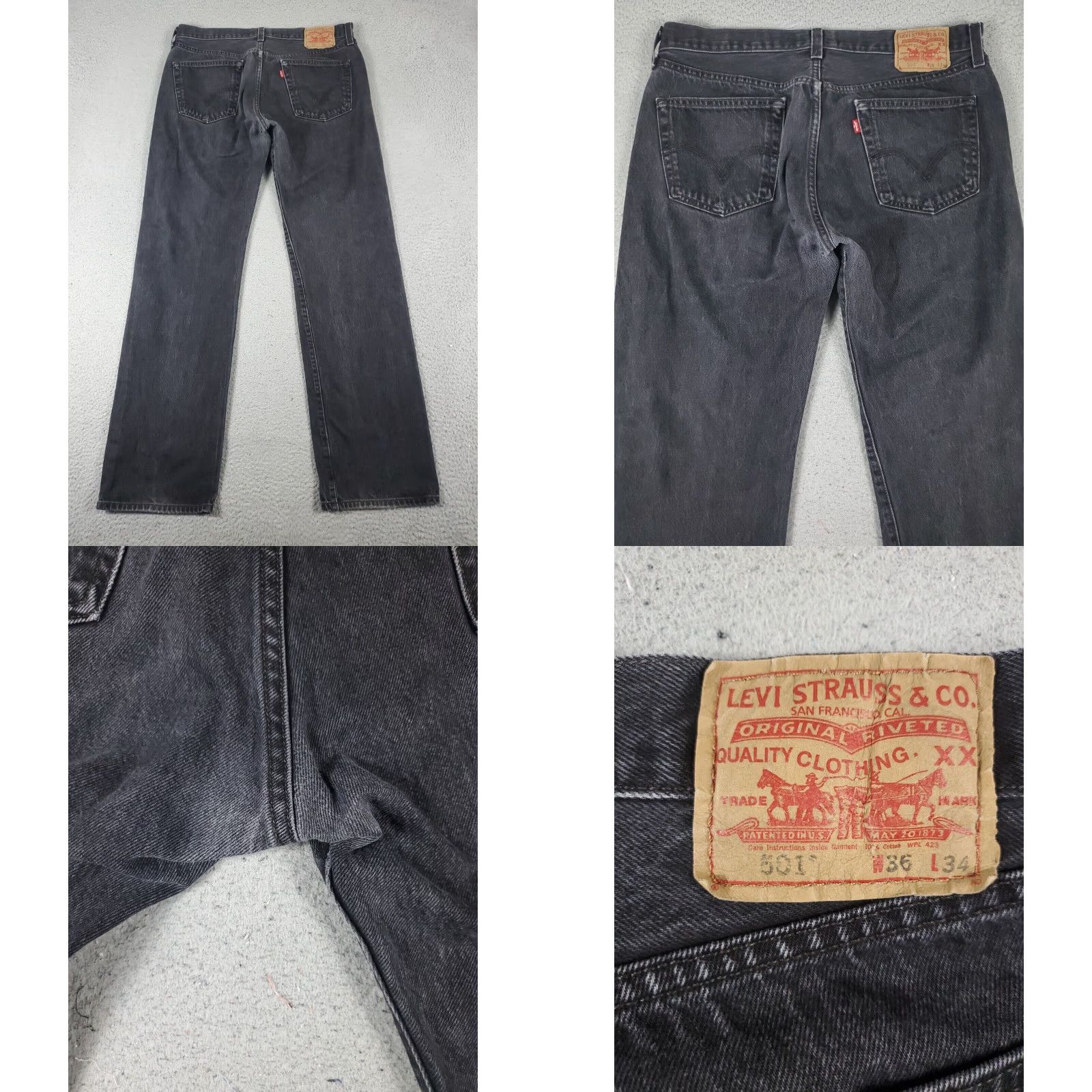 Levi's Levis 501 Mens Gray Straight Leg Jeans 36x34 Cotton Button Fly Size US 36 / EU 52 - 8 Thumbnail
