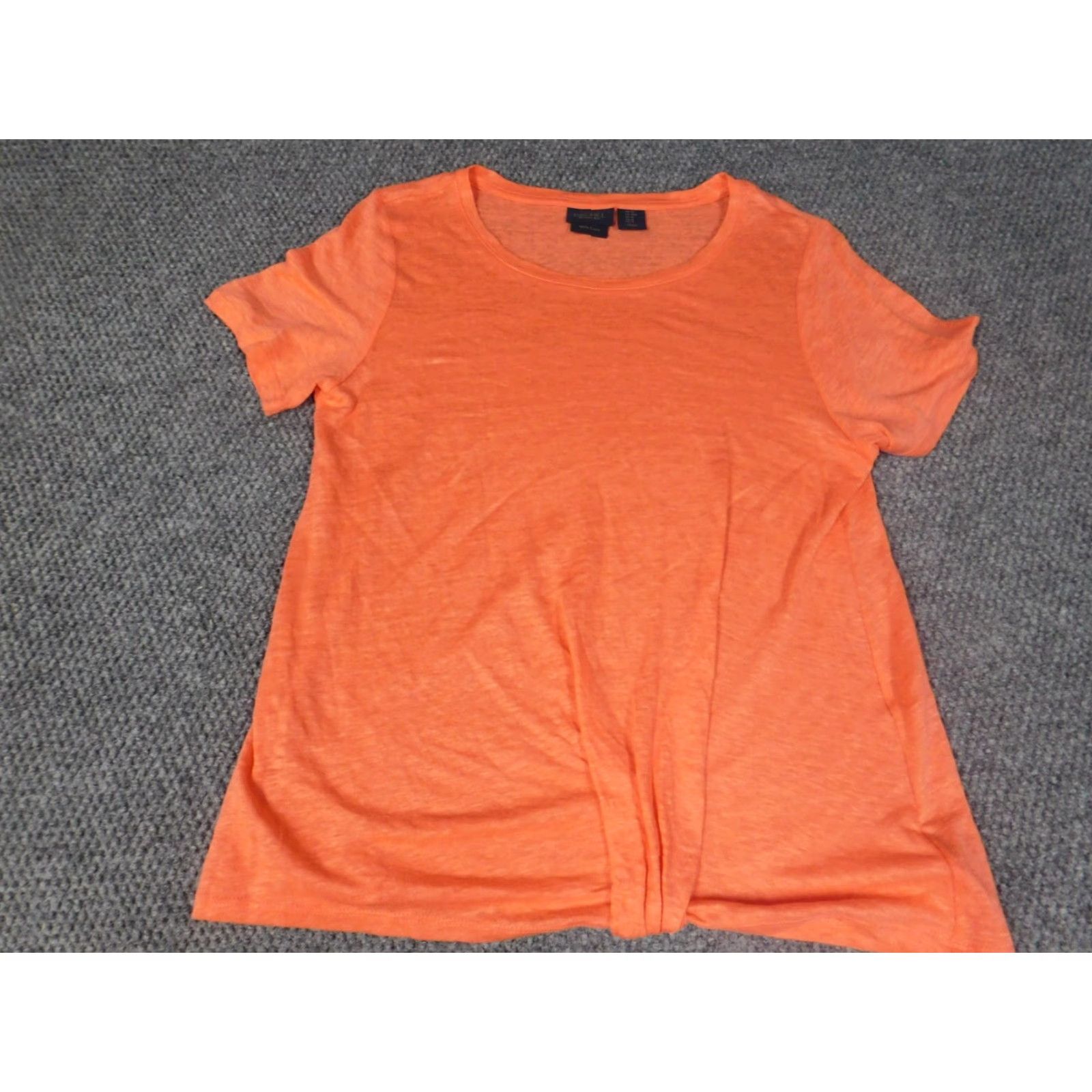 Vintage Rachel Womens Blouse Medium peach stretch linen Shirt Casual Short Sleeve Round Neck Pullover Linen Rayon Basic Style Rose Clothing Women M Orange Size M / US 6-8 / IT 42-44 - 3 Thumbnail