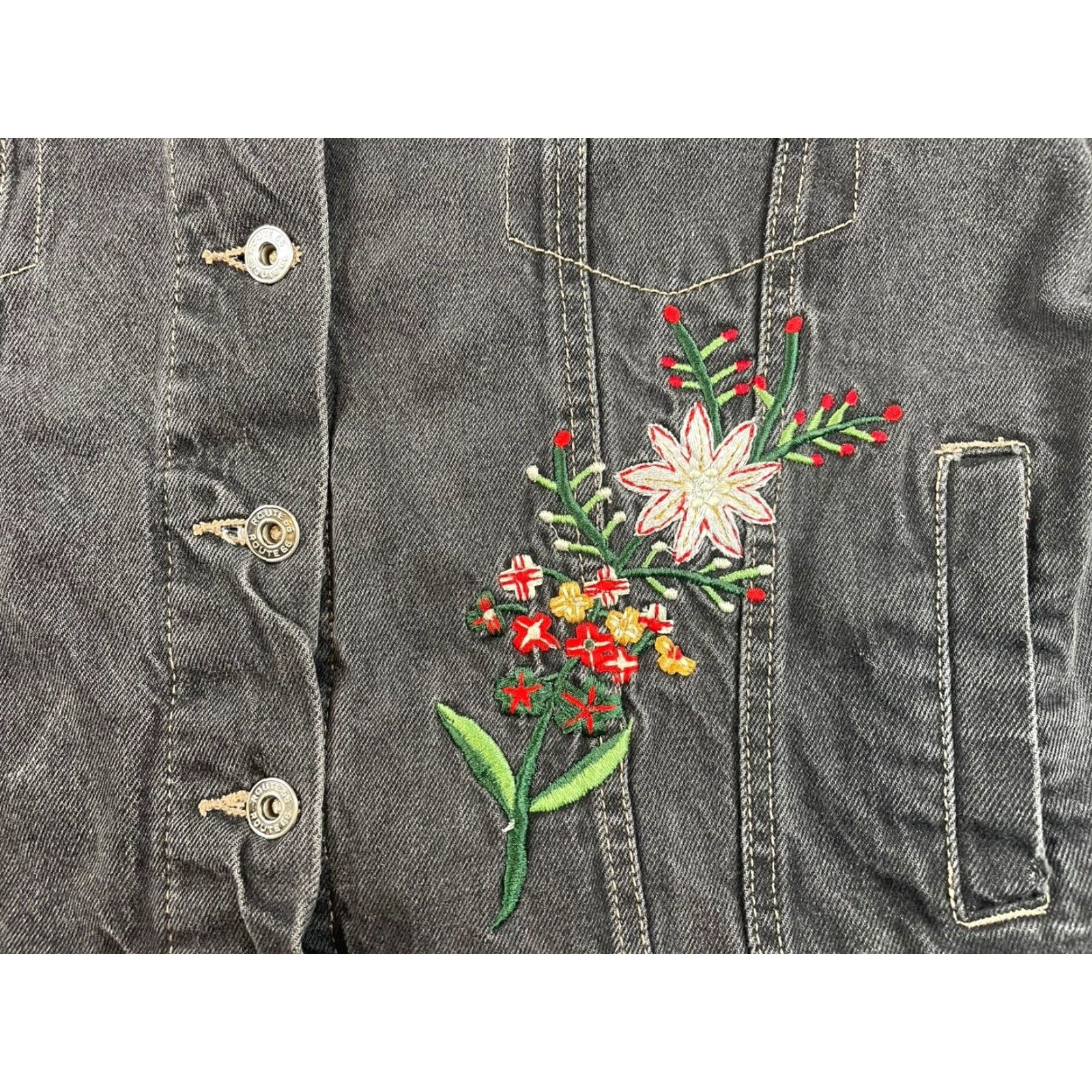 Route 66 VINTAGE Route 66 Denim Jacket Black Women’s L Embroidered Floral 90s Grunge Trucker Jacket Women Size L / US 10 / IT 46 - 5 Thumbnail