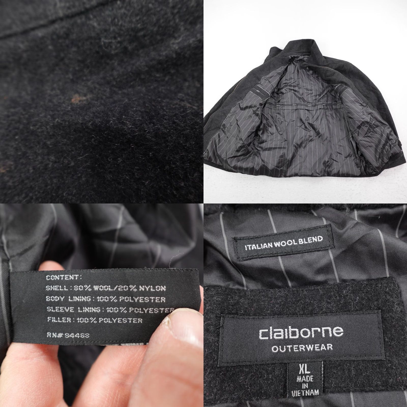 Liz Claiborne VINTAGE not applicable; but title: Claiborne Jacket Mens XL Black Lined Italian Wool Blend Coat Outerwear Full Zip Size US XL / EU 56 / 4 - 8 Thumbnail